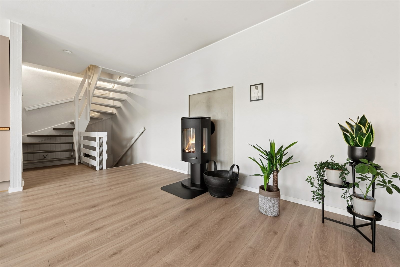 En peis i stuen sørger for ekstra varme og hygge. Galleribilde