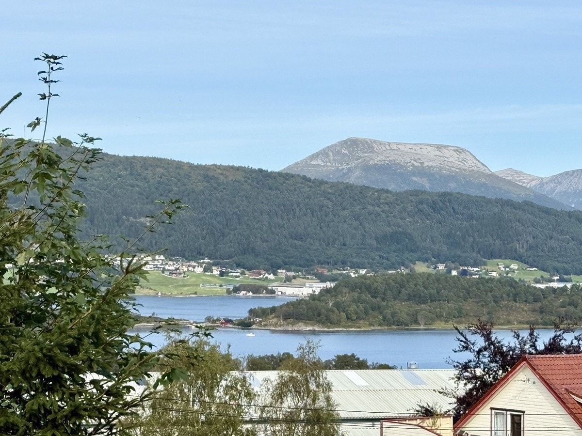 Utsikt fra hjørnevinduet på stua. Galleribilde