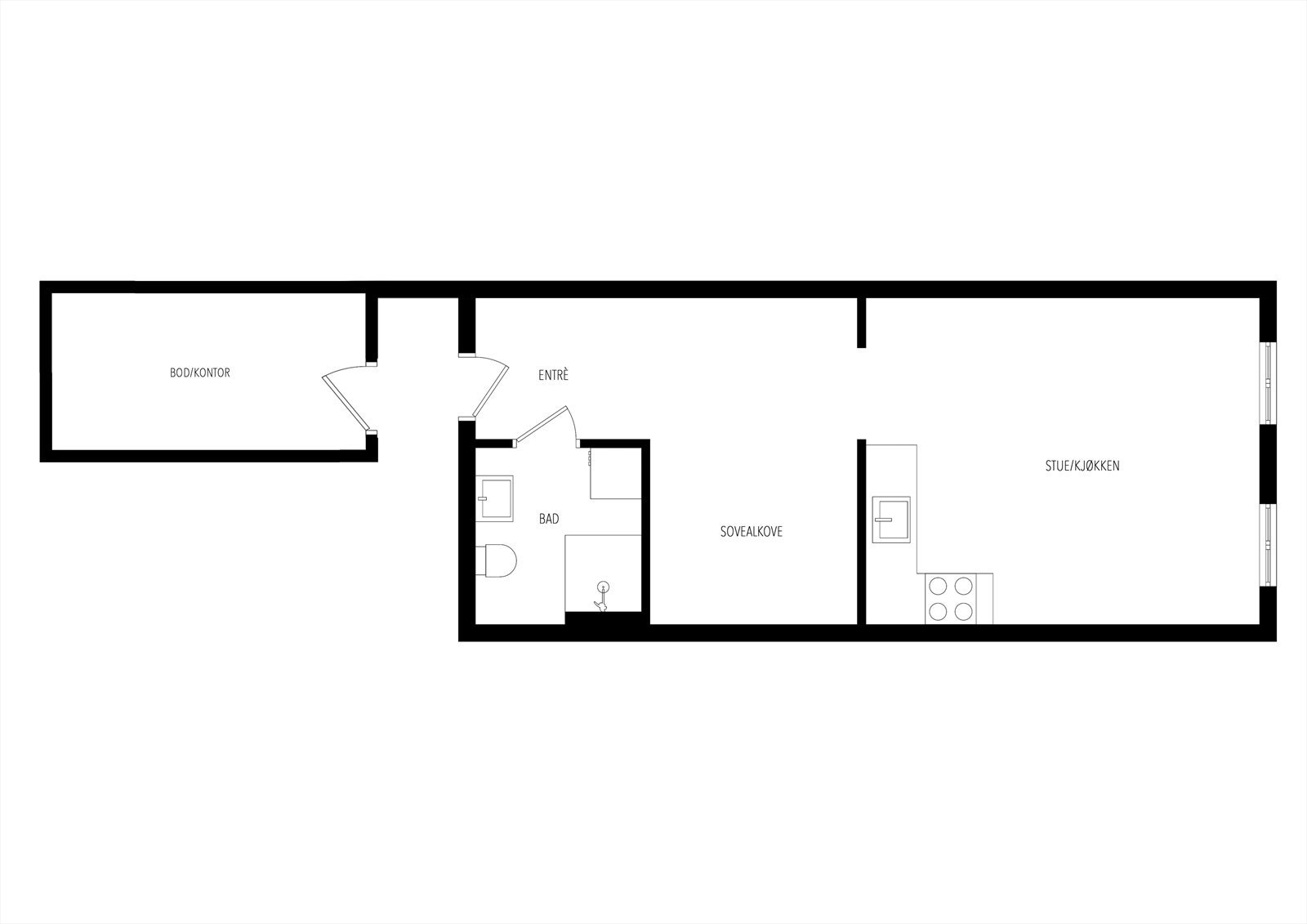 Her ser du den komplette planløsningen, inkludert en praktisk ekstern bod på 5 m² lokalisert i felles gang, ideell for ekstra lagring eller et lite kontor. Galleribilde