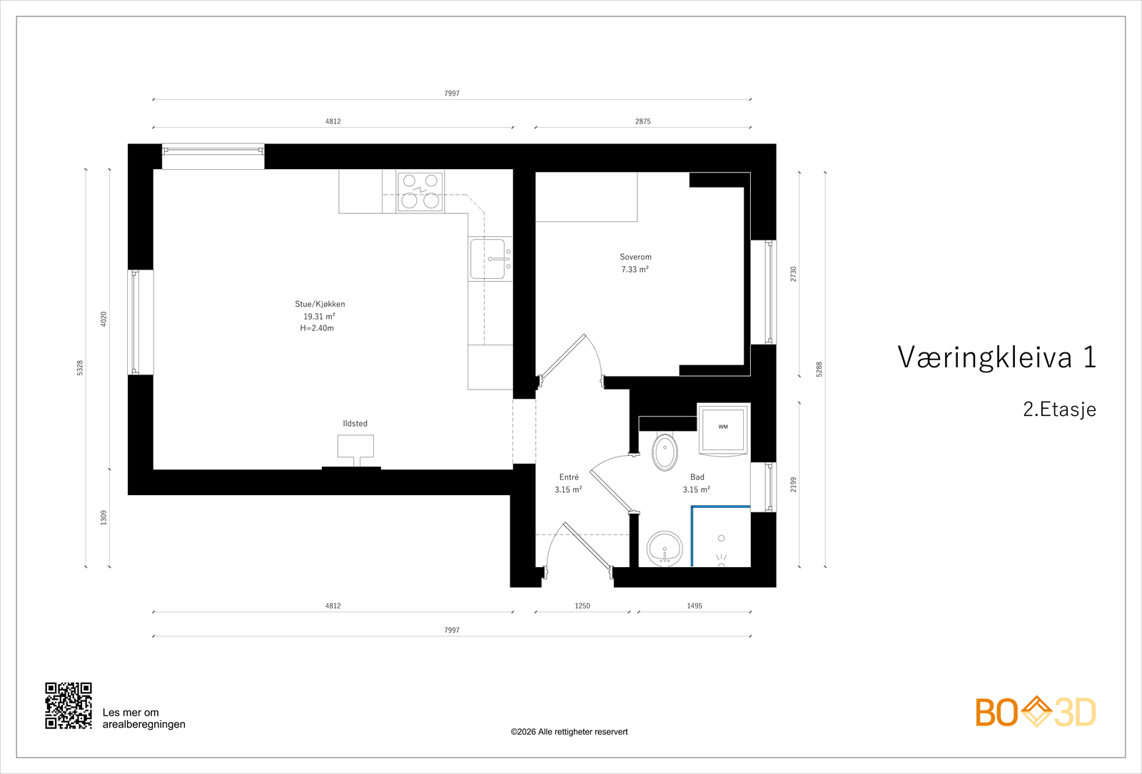 Målsatt plantegning. Galleribilde