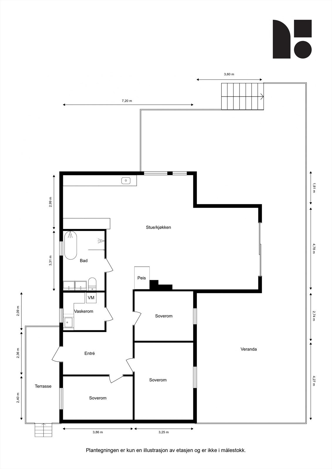 Plantegning hovedetasje. Galleribilde