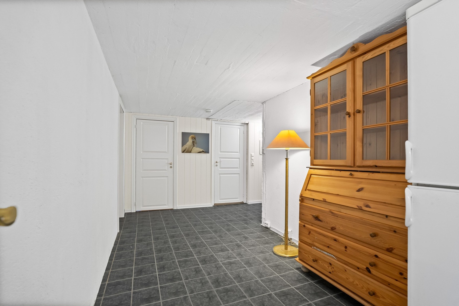 Romslig kjellergang med flere oppbevaringsmuligheter. Galleribilde