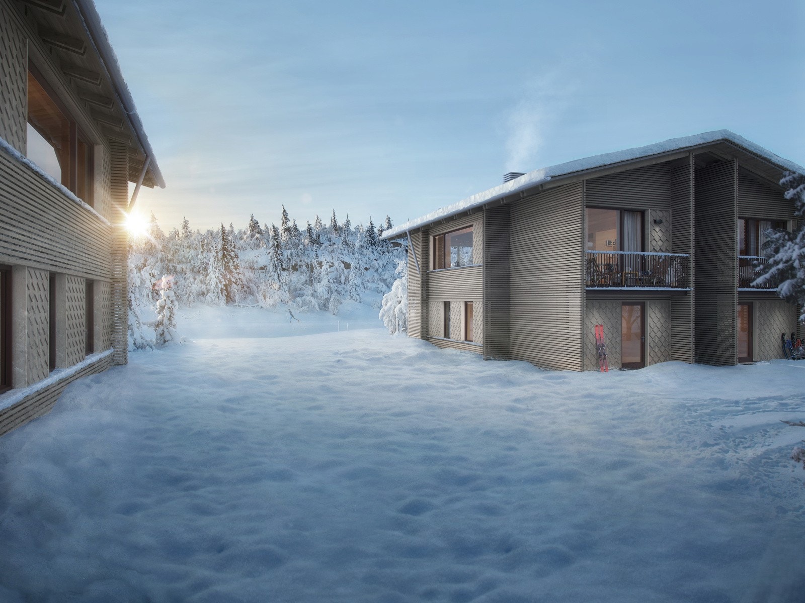 Vinterro ligger på vestsiden; her står du på ski rett ut i et eldorado av skibakker, og langrennsløypen er nærmeste nabo i sør. Galleribilde