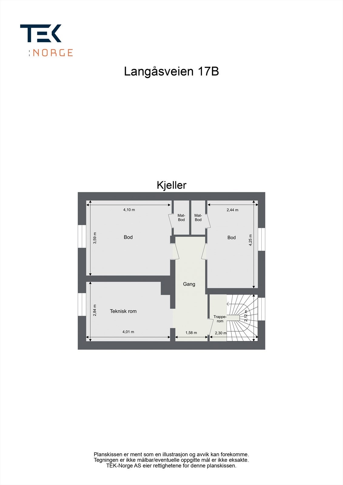 Kjelleren består av flere boder, teknisk rom og trapperom, og byr på rikelig med lagringsplass. Galleribilde