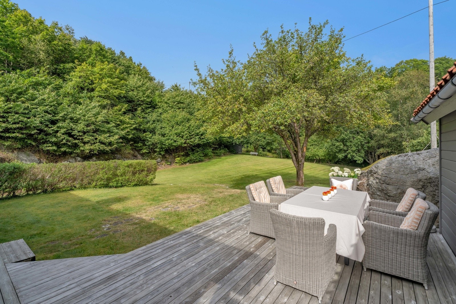 Store terrasseareal med god plass til sittegrupper. Galleribilde
