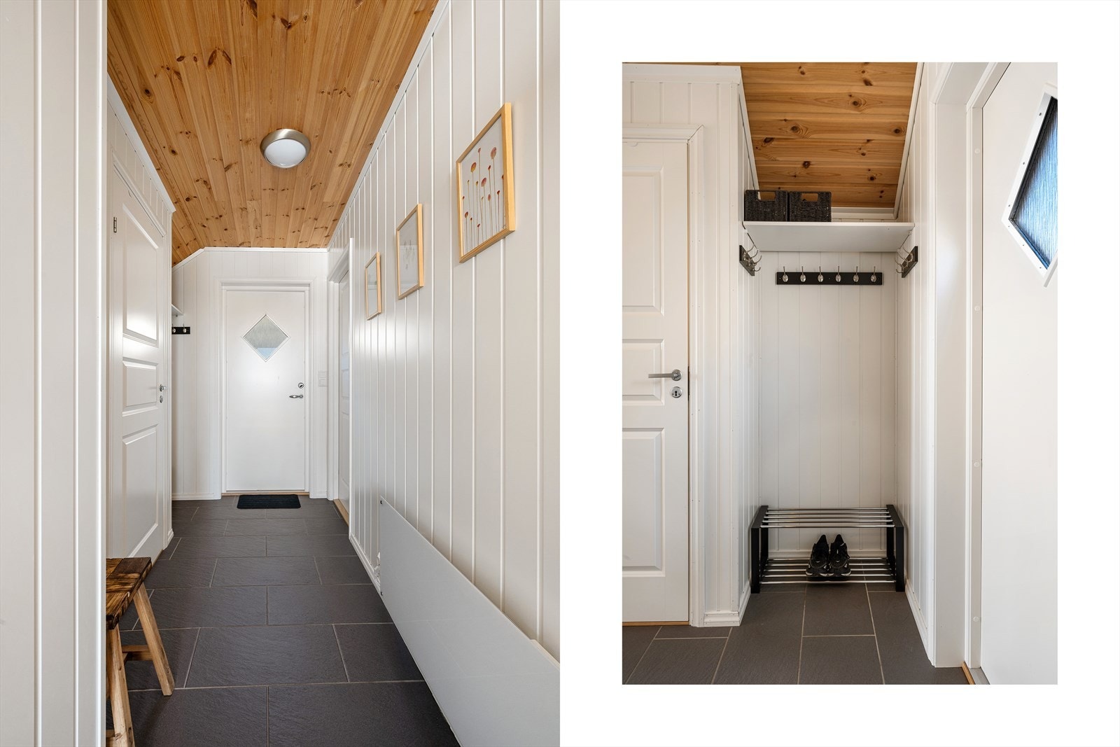 Detaljer fra entréen, som kombinerer funksjonelle løsninger med varme materialvalg. Galleribilde