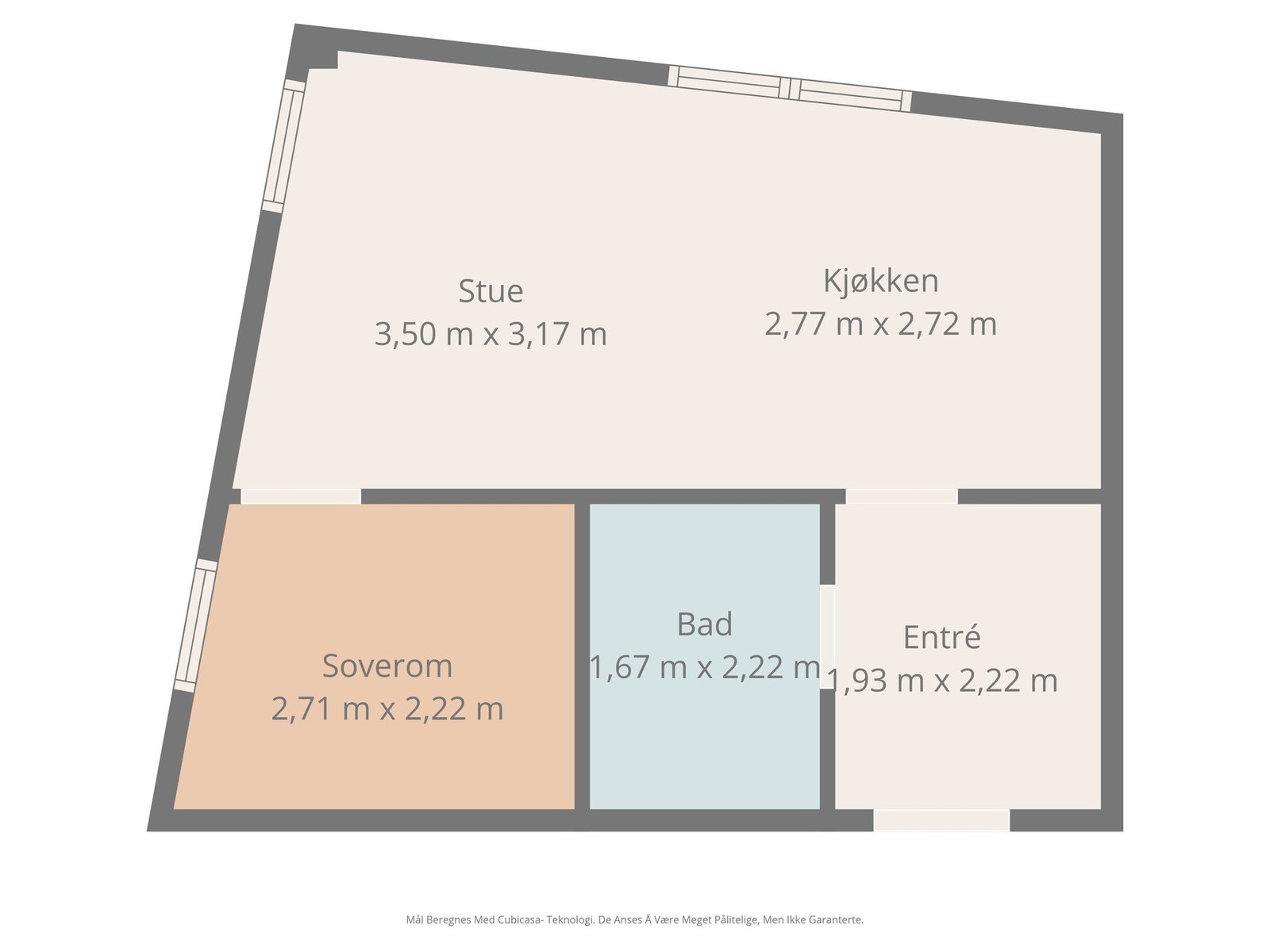 Plantegning. Obs: Mål er ikke 100% nøyaktige. Galleribilde