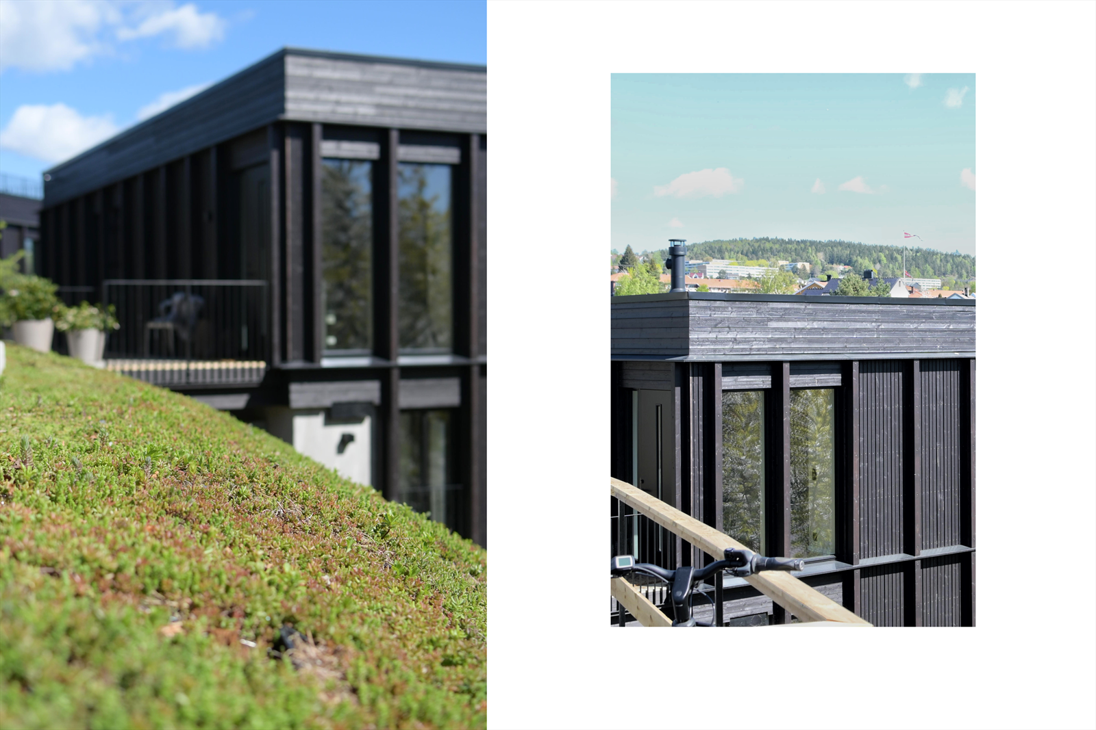 Huset har flott utsikt mot blant Lillomarka. Det er plantet vakker og hardfør sedum på sydsiden av huset. Galleribilde