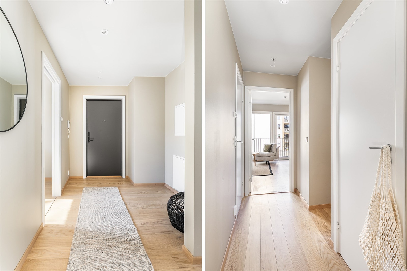 I entreen er det mulighet for skyvedørsgarderobe. Inngangsdøren har elektronisk kodelås som gjør nøkler overflødige. Galleribilde