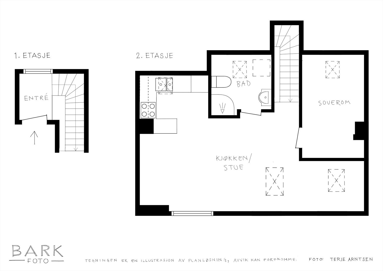 Meget funksjonell planløsning, med entré i 2. etasje og leiligheten for øvrig i 3. etasje. Galleribilde