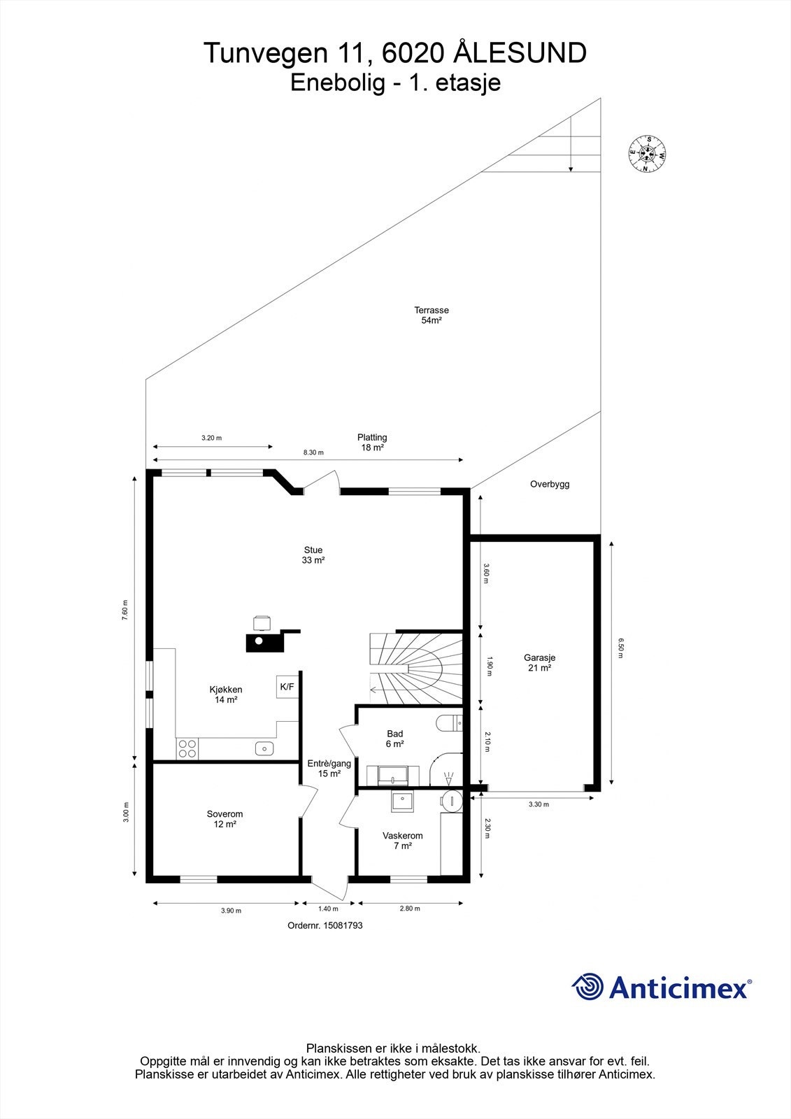 Målsatt plantegning 1. etasje Galleribilde