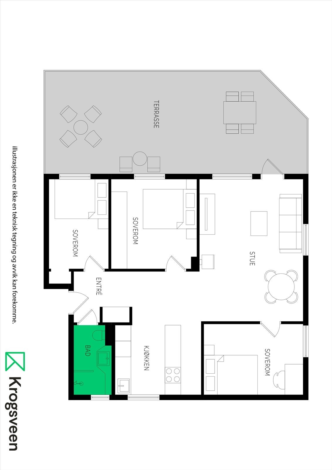 Alternativ planskisse med 3 soverom Galleribilde