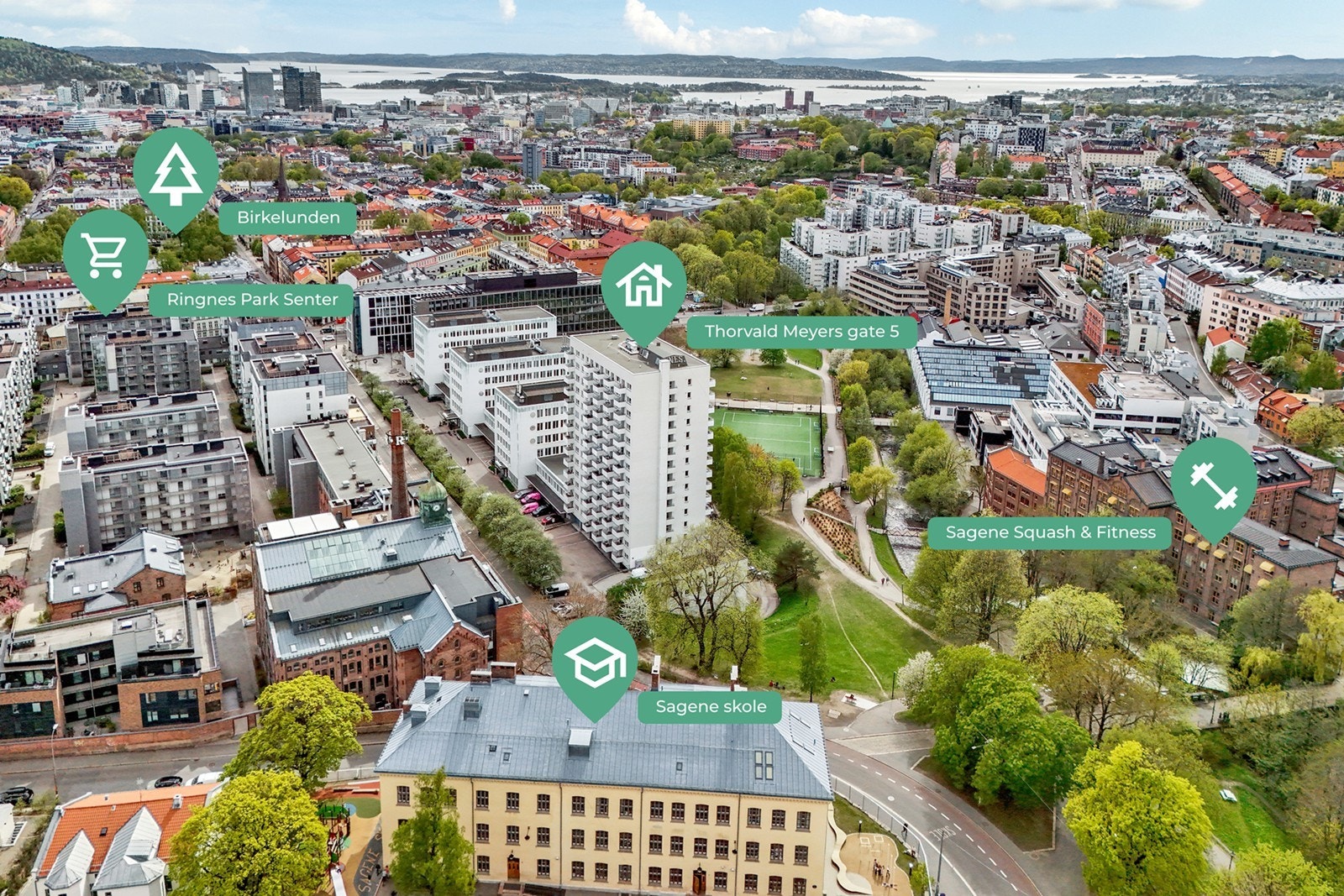Bare noen hundre meter unna ligger Ringnes Park, Birkelunden og livlige, sjarmerende Grünerløkka. Her er det pulserende uteliv, stort utvalg av kafeer, restauranter, gallerier, kino, treningssenter, parker, gode grønnsakshandlere og trendy butikker. Galleribilde