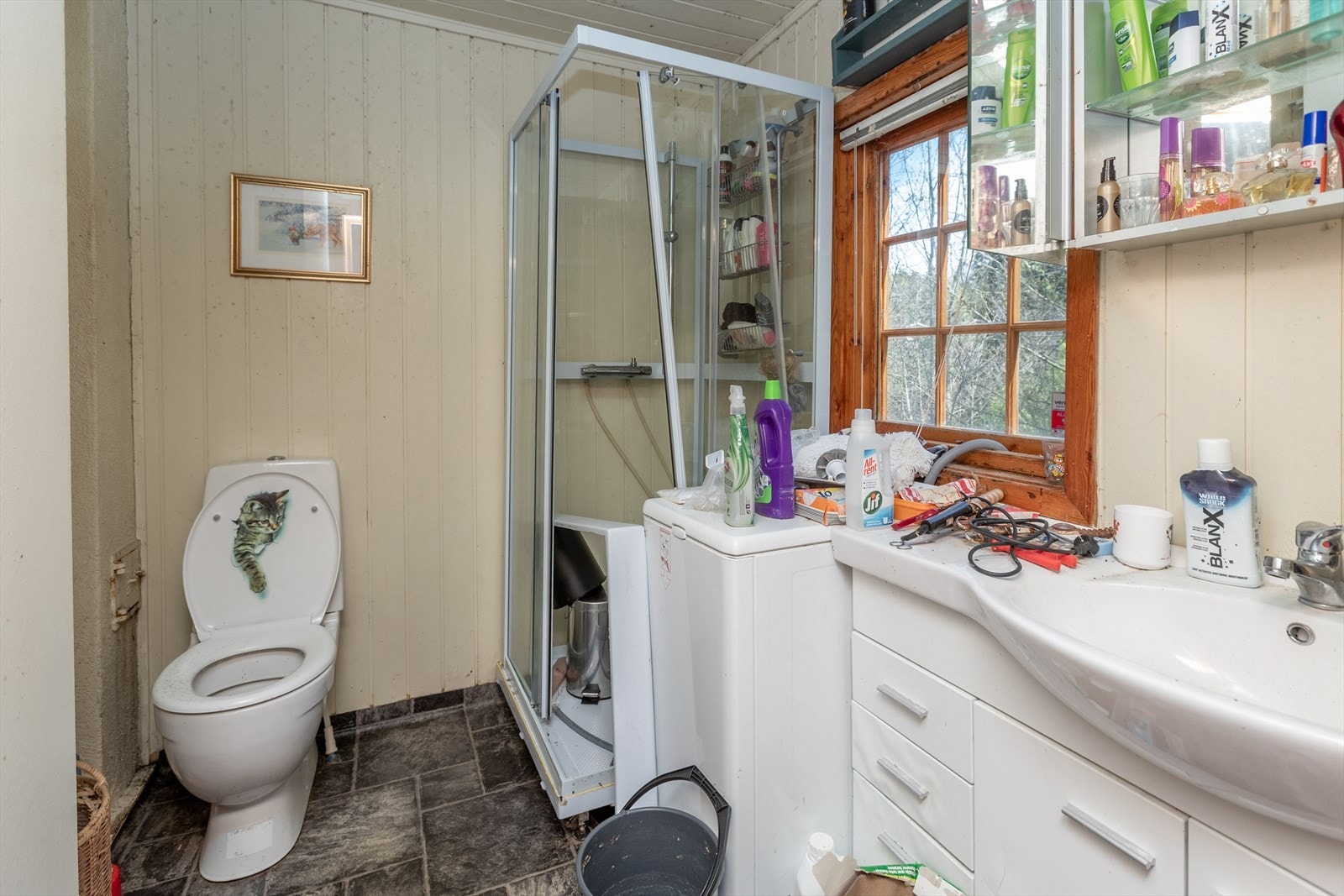 Badet i boligen har behov for oppgradering for å oppfylle dagens standarder for våtrom. Galleribilde