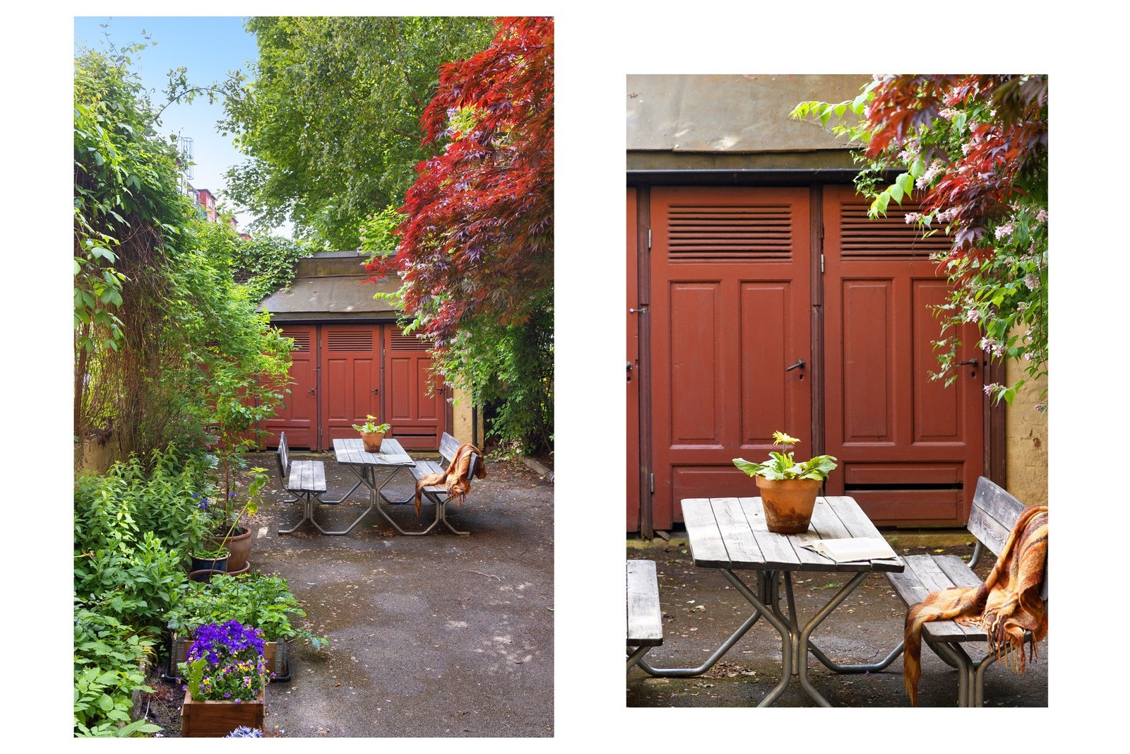 Fra leiligheten har du tilgang til en frodig og hyggelig bakgård - en grønn oase midt i byen. Galleribilde