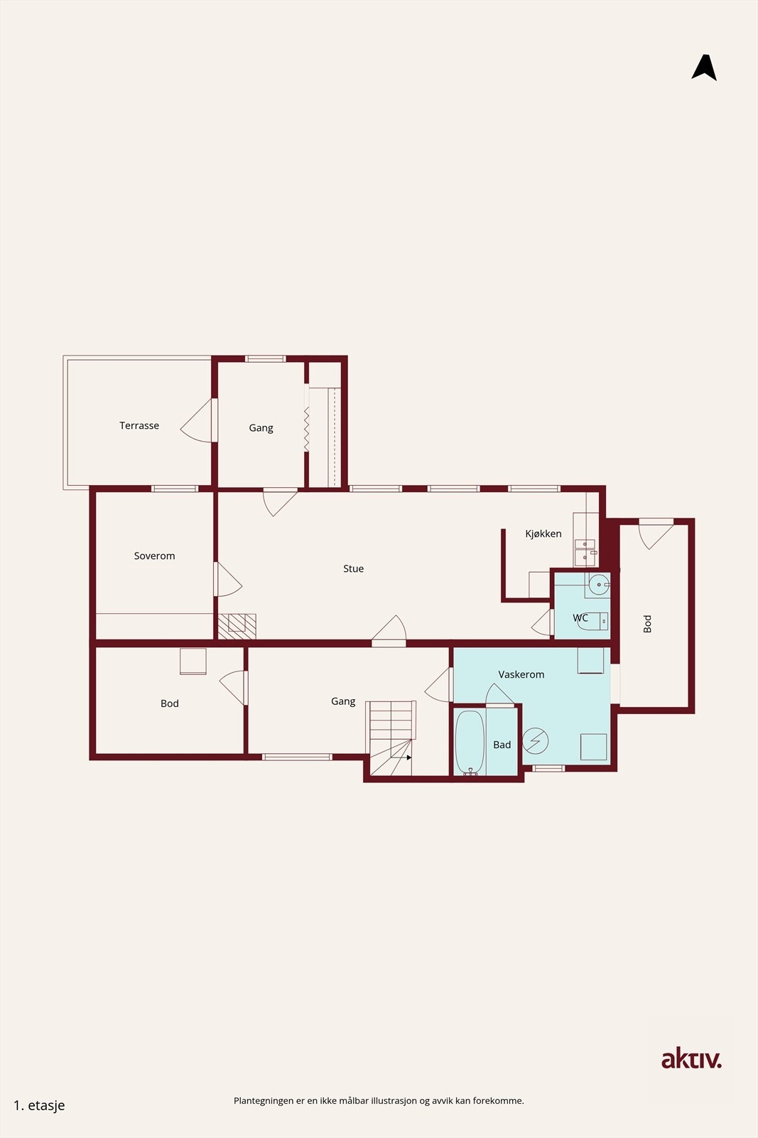 Plantegning underetasje. Det gjøres oppmerksom på rom i underetasjen ikke er søkt bruksendret og at det er avvik i bruk i forhold til registrert plantegning hos kommunen. Galleribilde