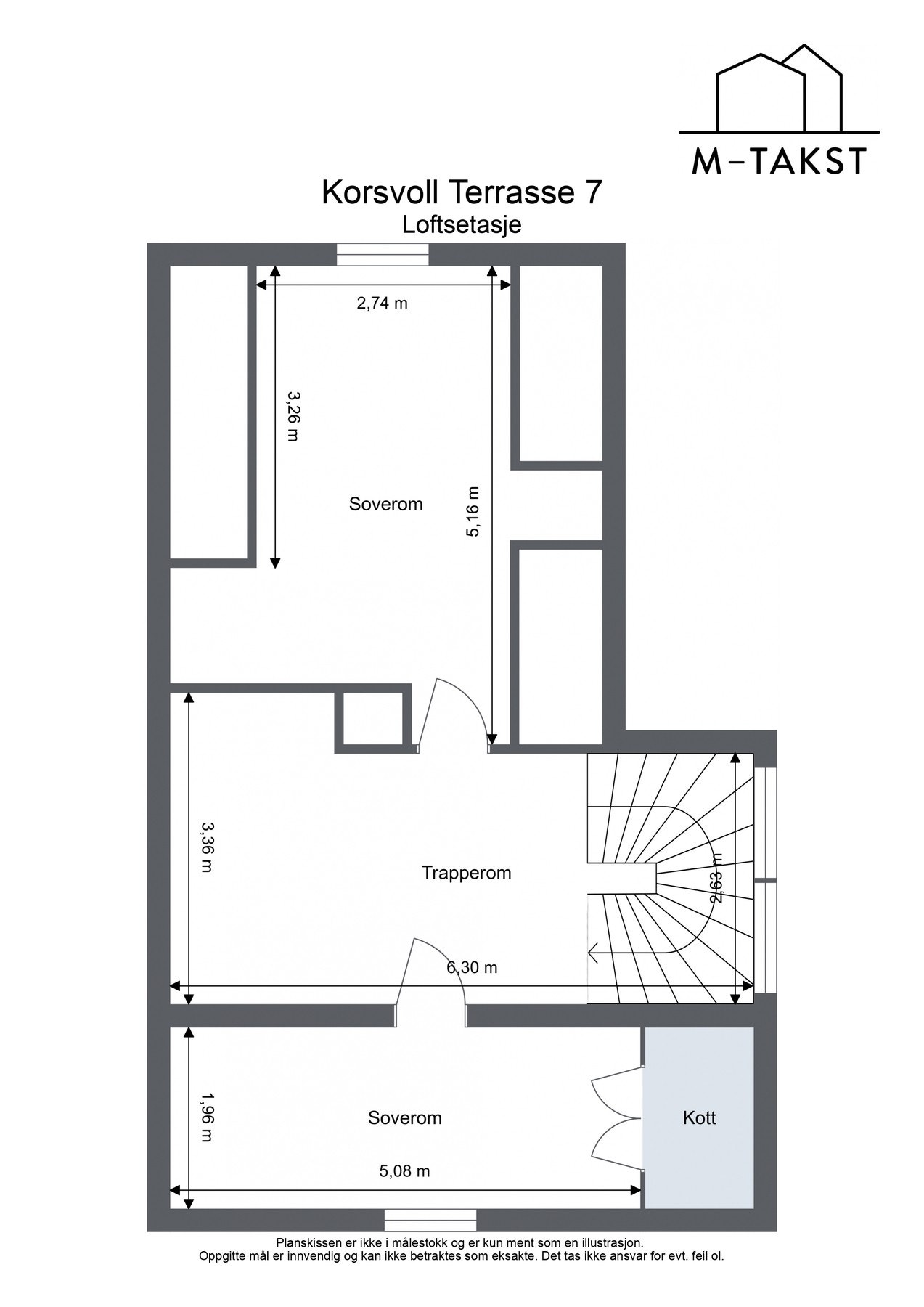 Plantegninger loftsetasje med mål. Galleribilde