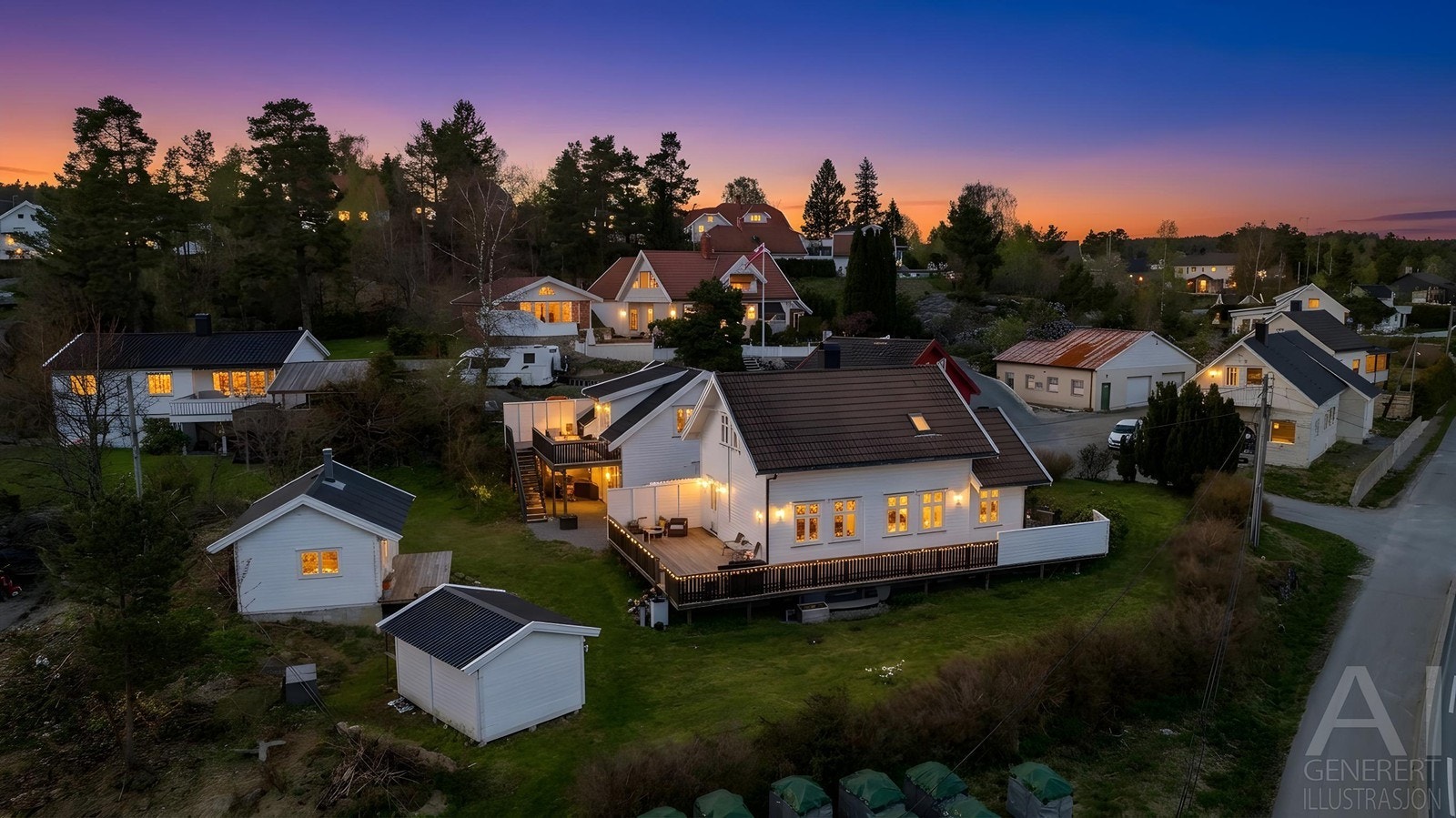 Boligen er beliggende på en romslig tomt med gode solforhold, og flotte uteområder. Galleribilde
