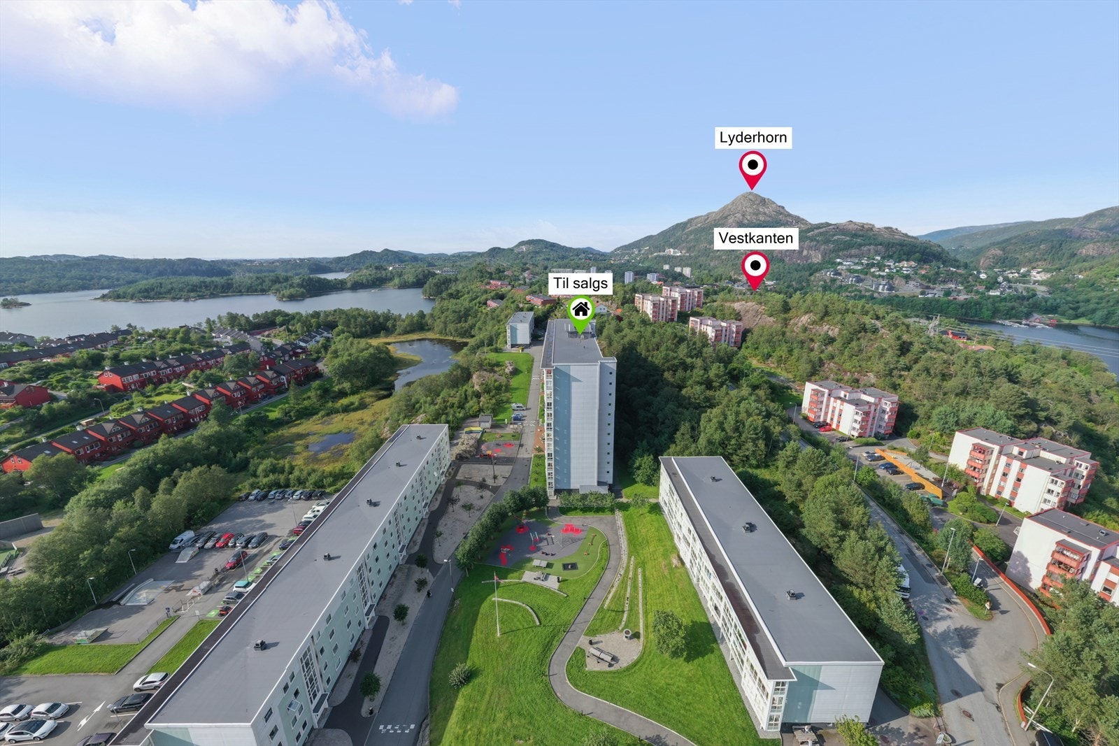 Nærhet til turterreng som Lyderhorn og servicetilbud ved Vestkanten Storsenter. Galleribilde