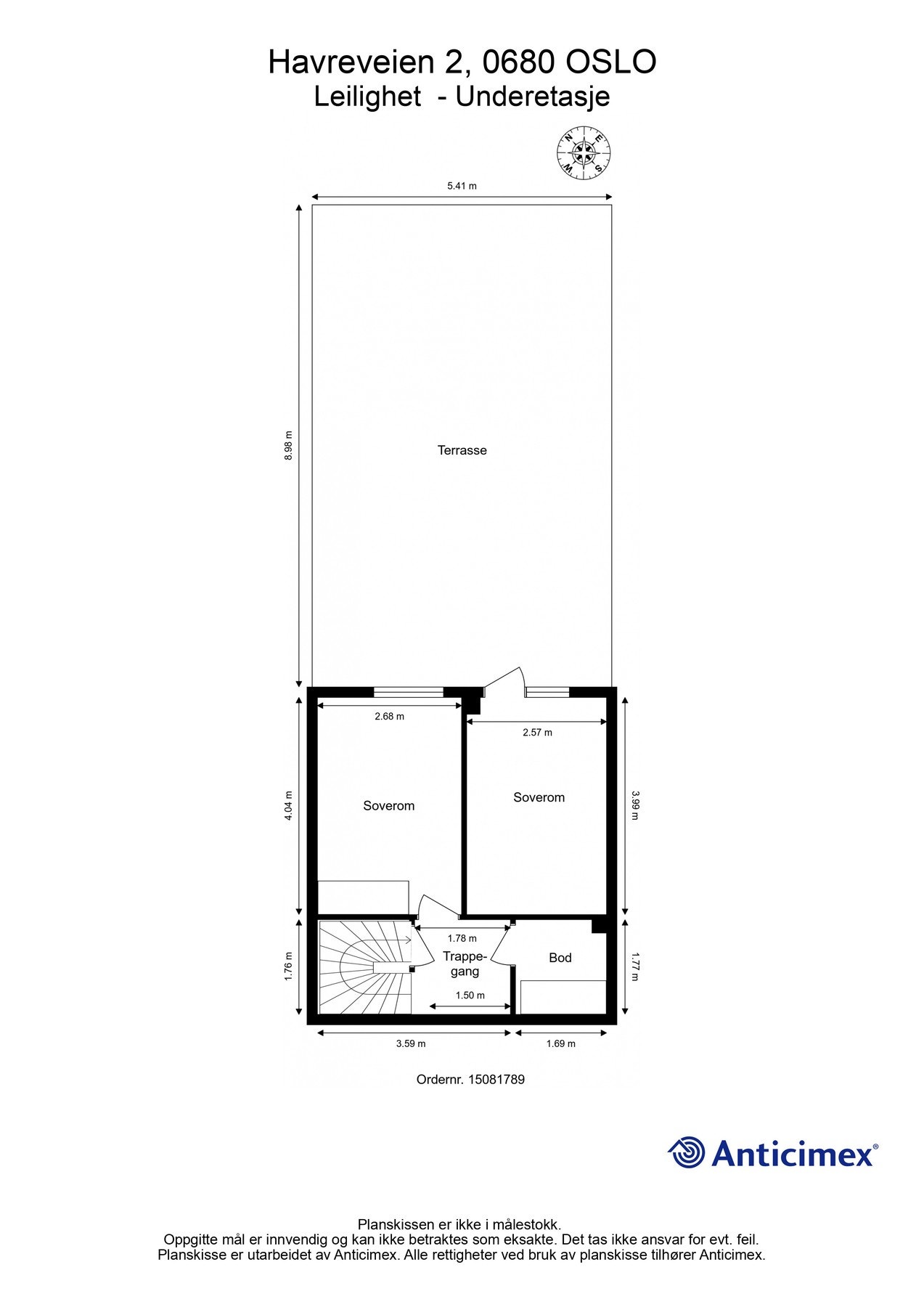 Plantegning underetasje. I tillegg disponerer leiligheten en ekstern bod på 4m² i underetasjen. Galleribilde