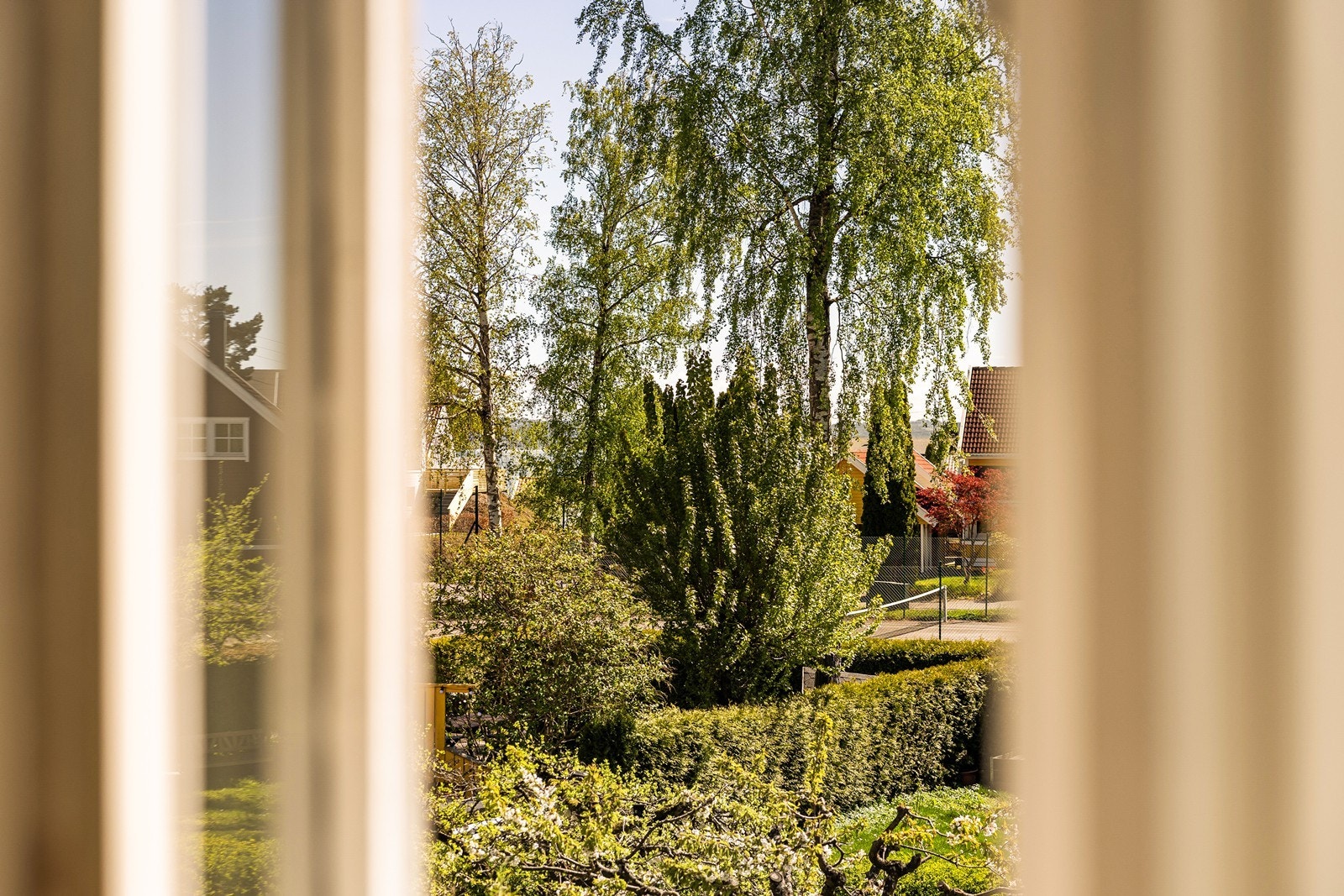 Utsikt fra kjøkkenet, du kan skimte Oslofjorden bak trærne. Galleribilde