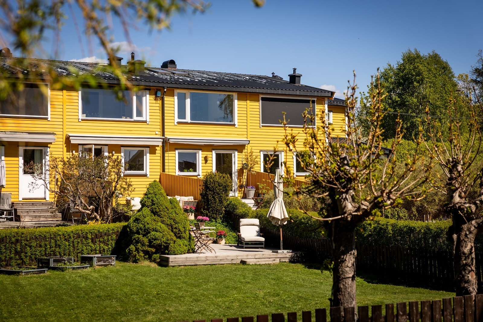 Plantekassene med jordbærplanter følger med, samt elektrisk gressklipper. Galleribilde