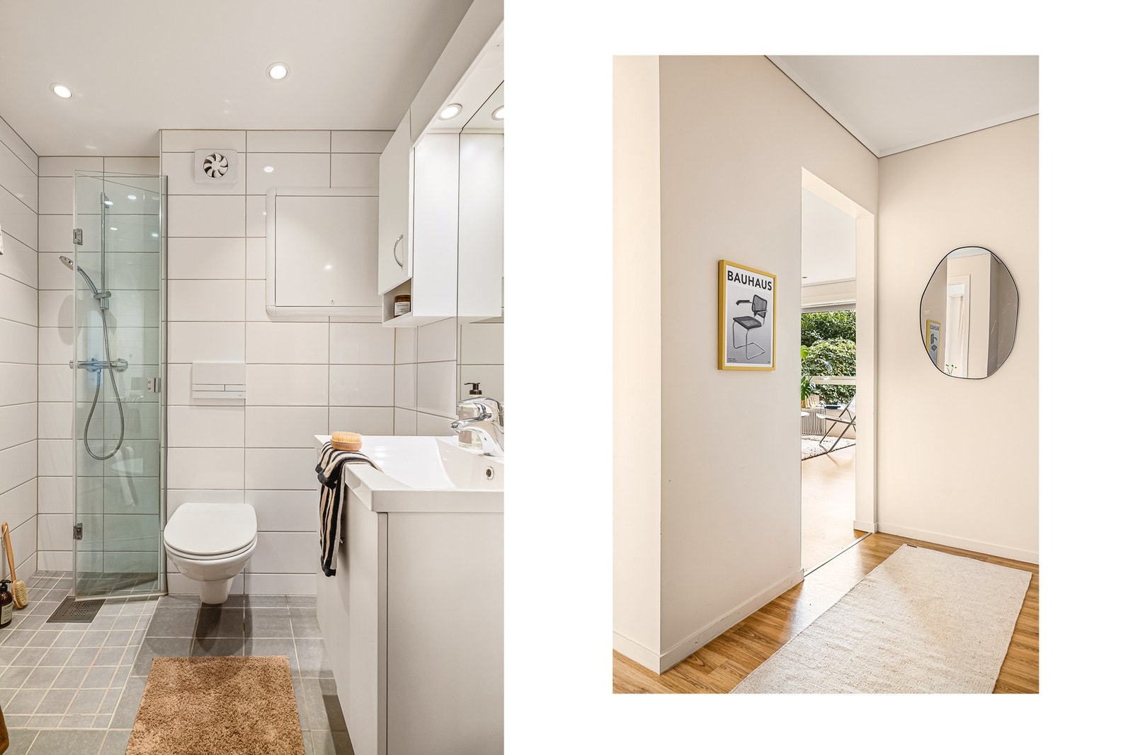 - Badet fremstår lyst og klassisk med flislagte overflater, moderne innredning og behagelig gulvvarme - Galleribilde