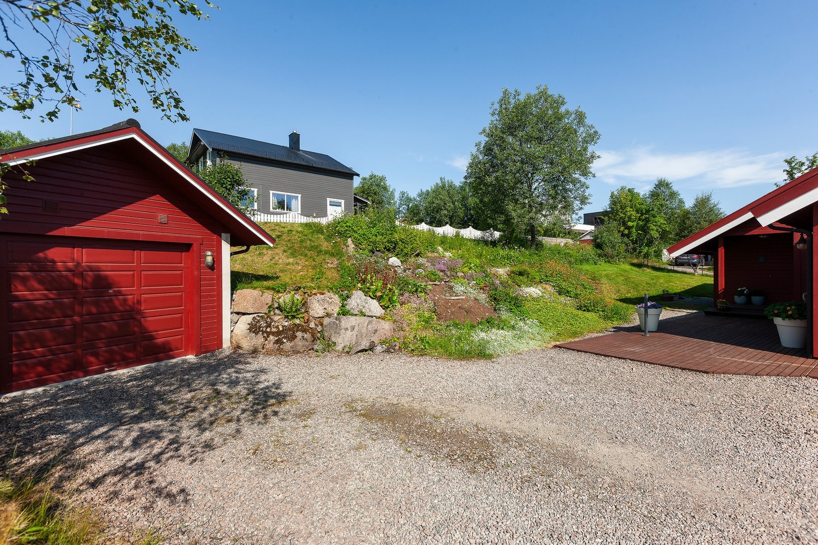 Det er opparbeidet hage med diverse beplantning. Galleribilde