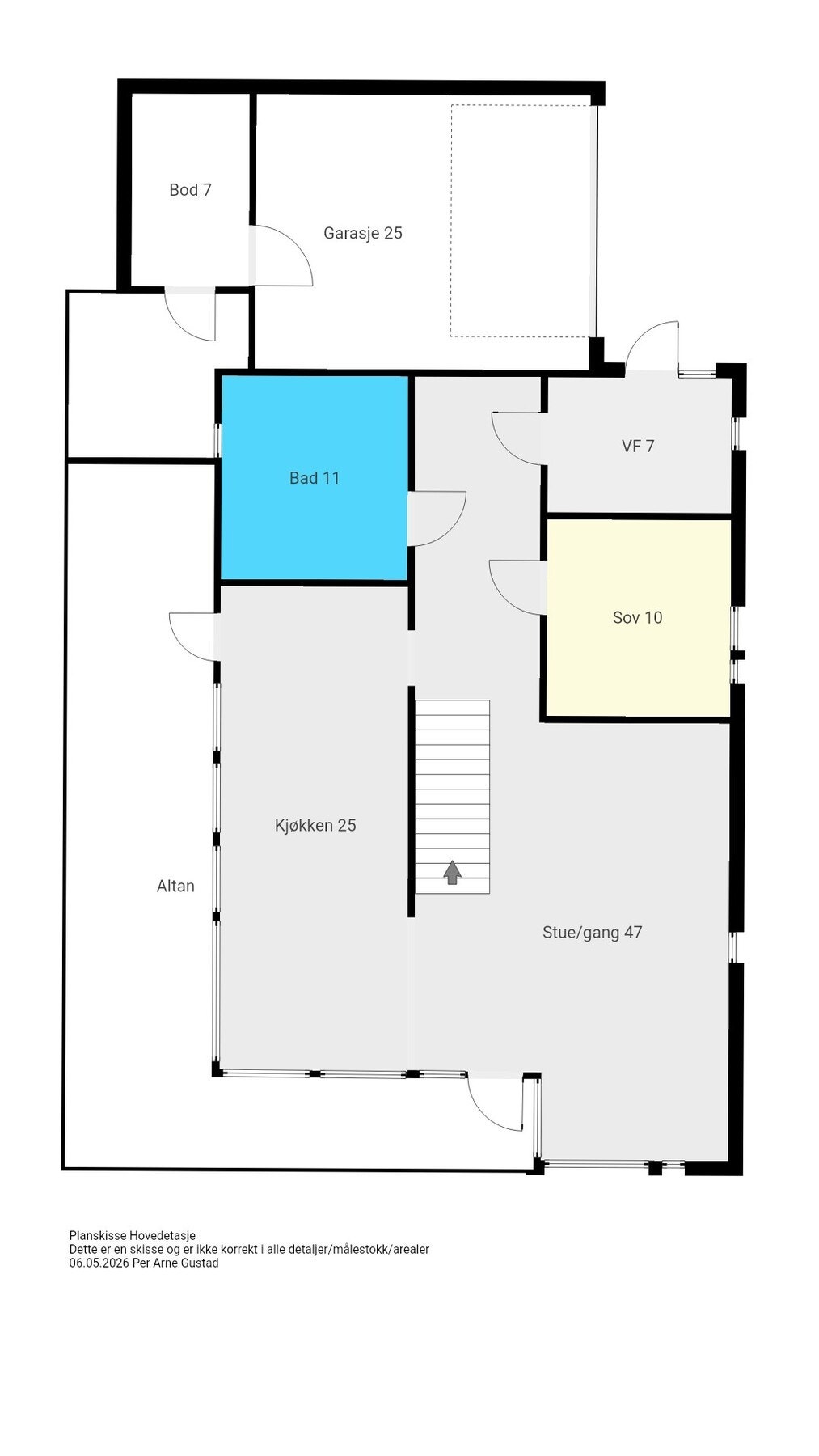 Plantegning av boligens hovedetasje. Galleribilde