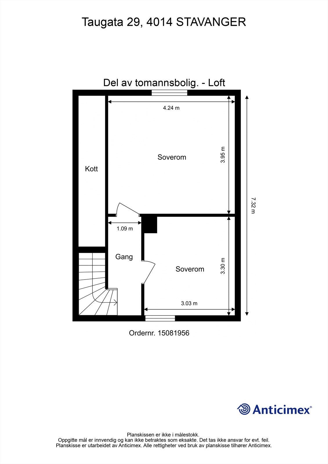 Plantegning loft (soverom ikke godkjent som rom til varig opphold). Galleribilde