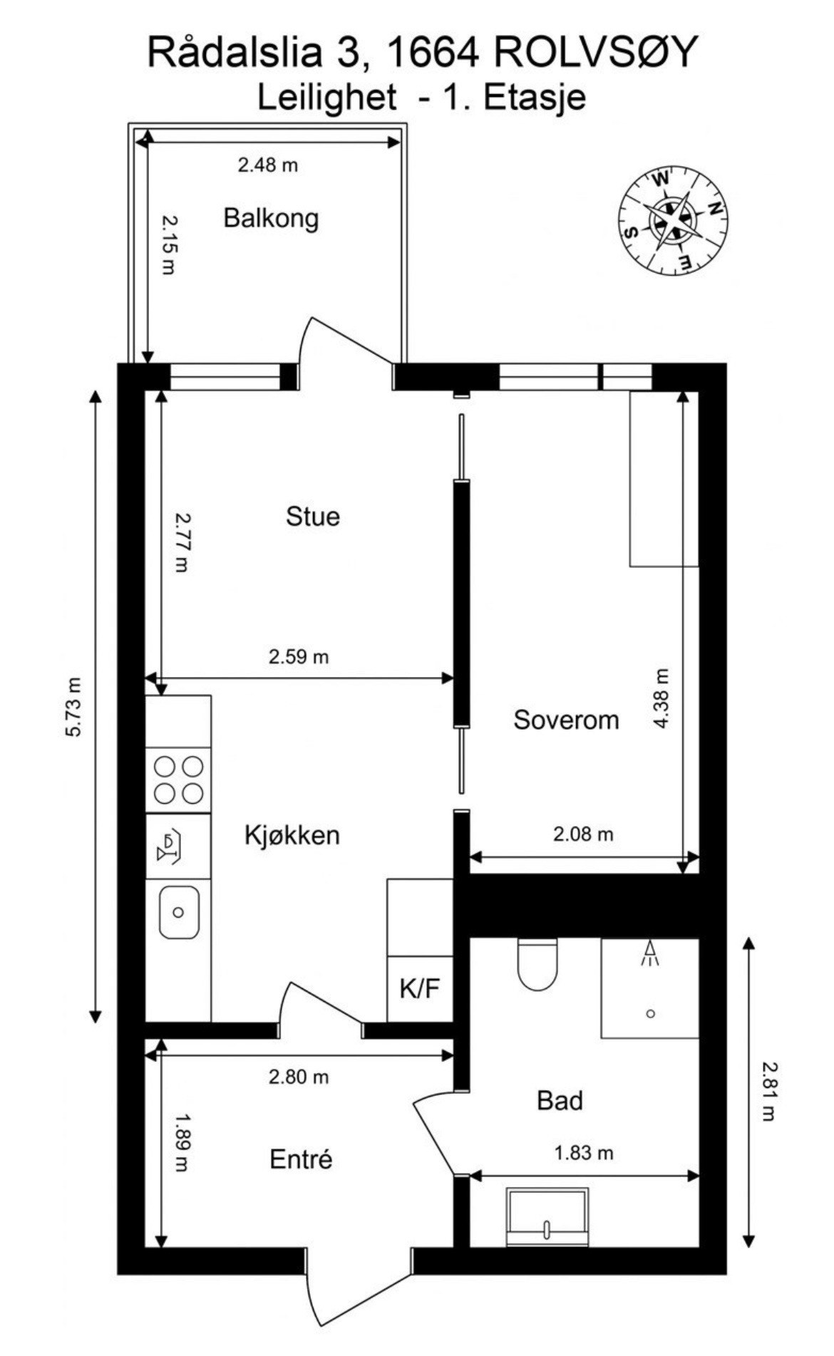 Planløsning avviker fra bilde da skyvedøren fra kjøkkenet inn til soverom er tettet igjen Galleribilde