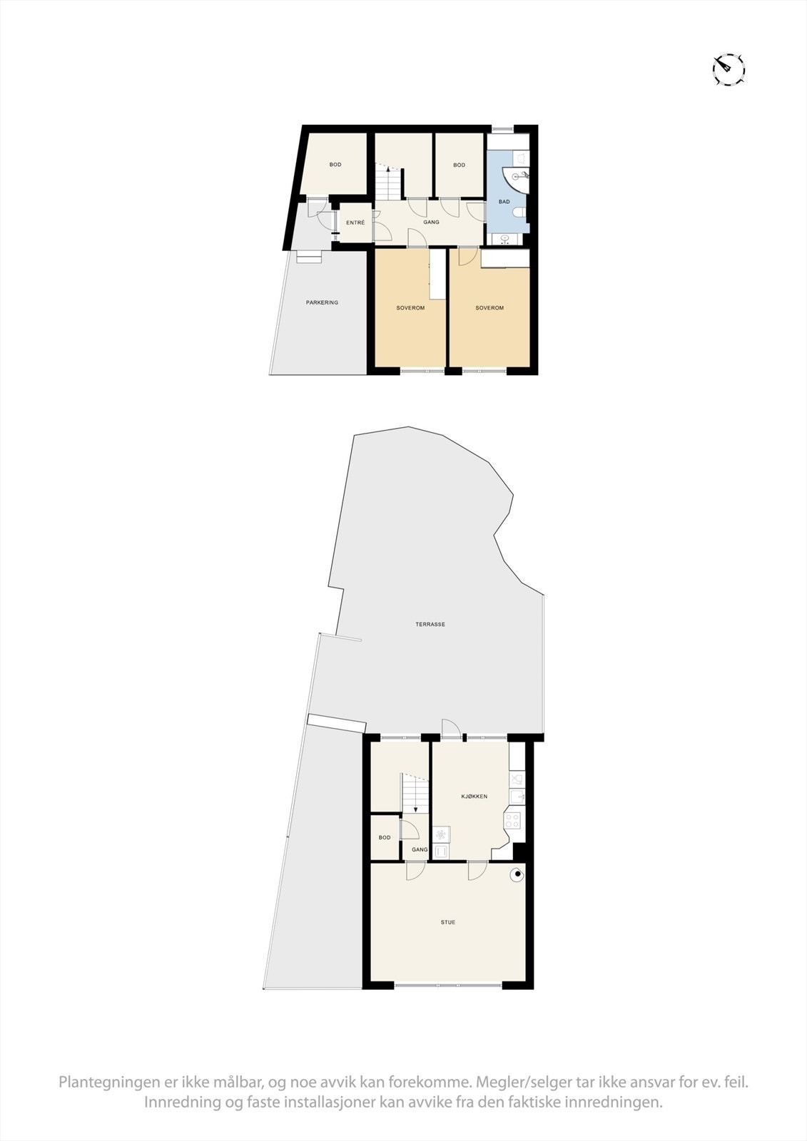 Rekkehuset går over to plan med et samlet bruksareal på ca 97 m², som gir et klart skille mellom sosiale soner og private rom. Galleribilde