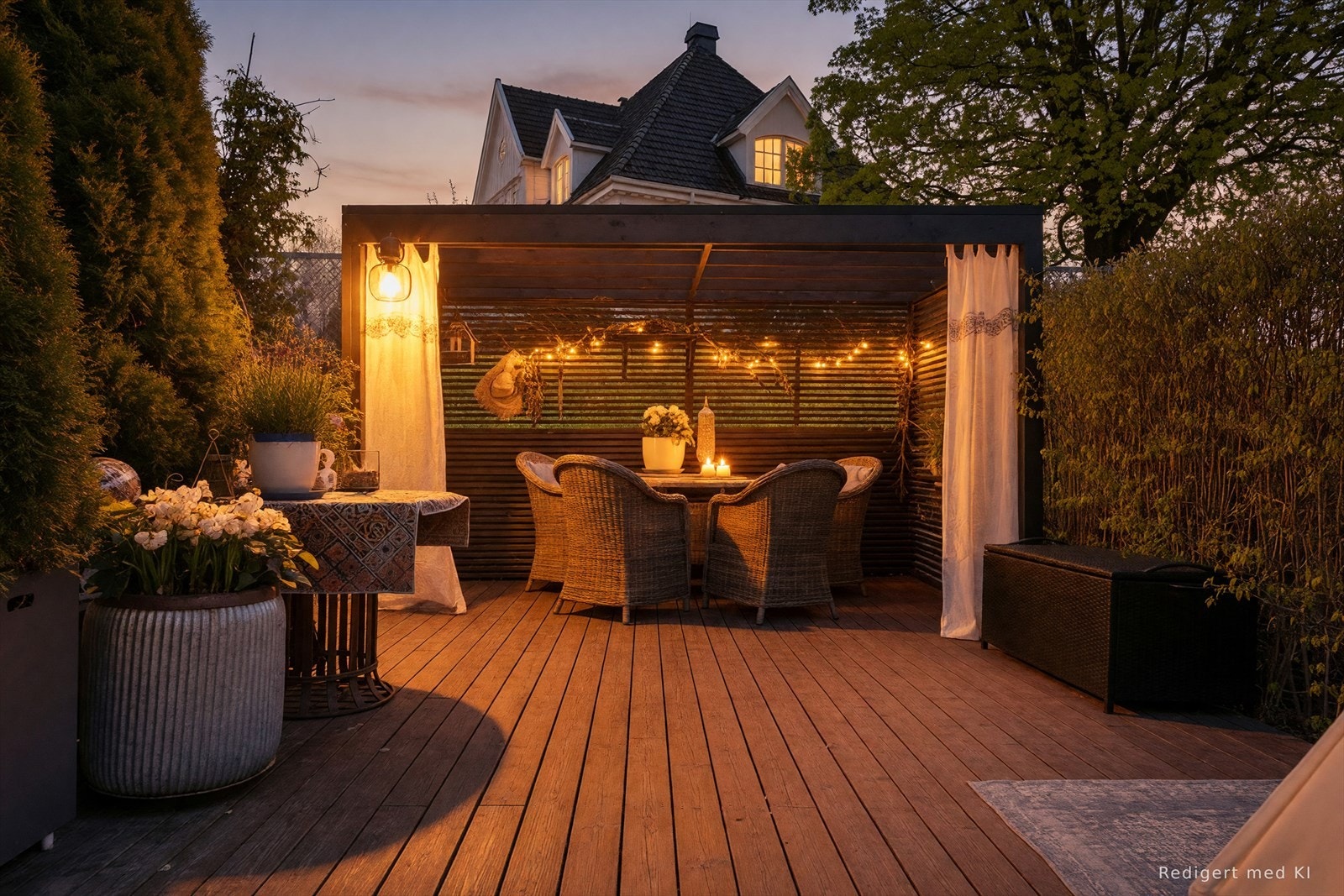 På bakkeplan har du 56m² med terrasseareal og livlig beplantning. Galleribilde