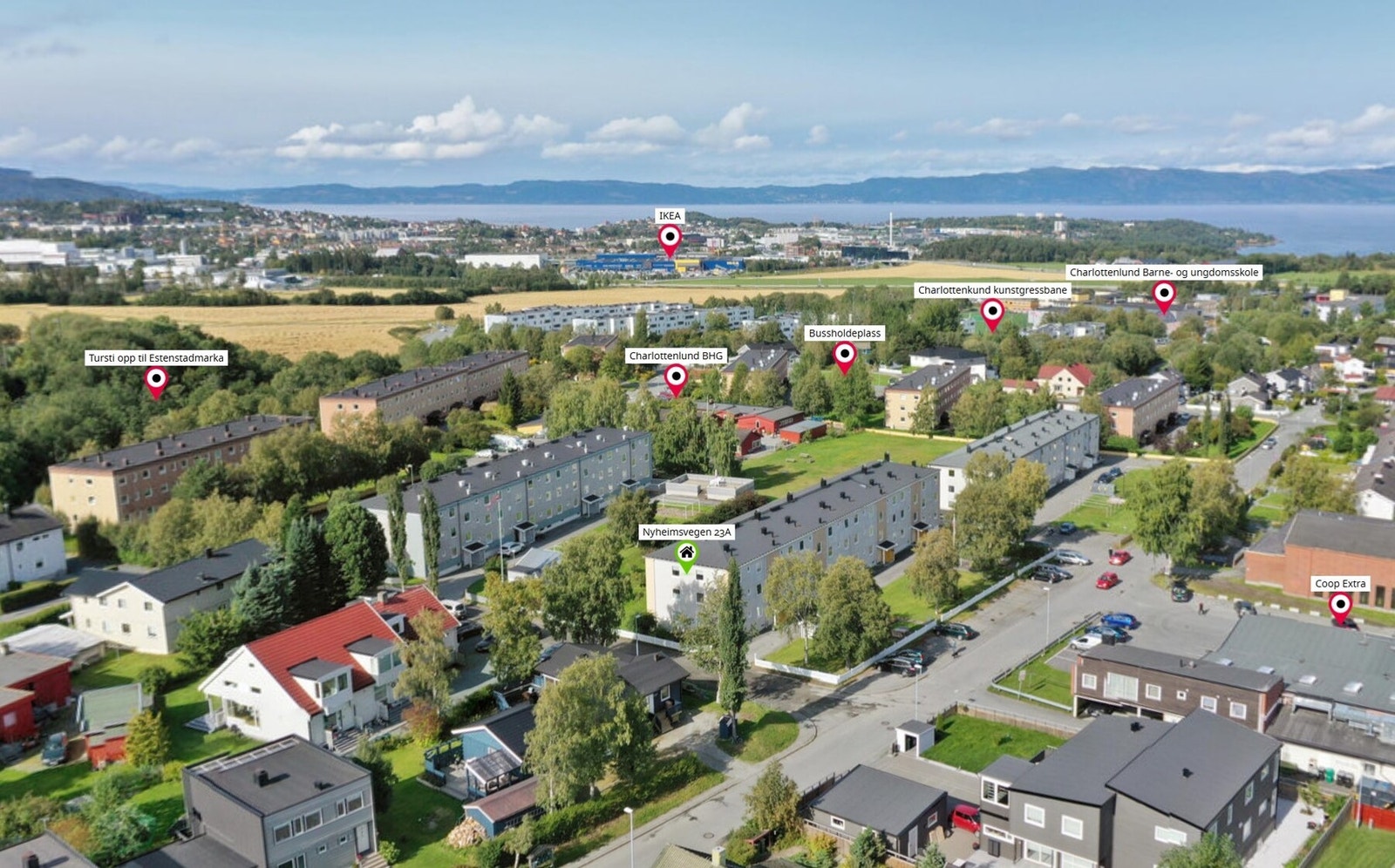 Klikk deg inn på "360-visning" - ikonet og gjør deg kjent med nabolaget. Husk visningspåmelding! Galleribilde