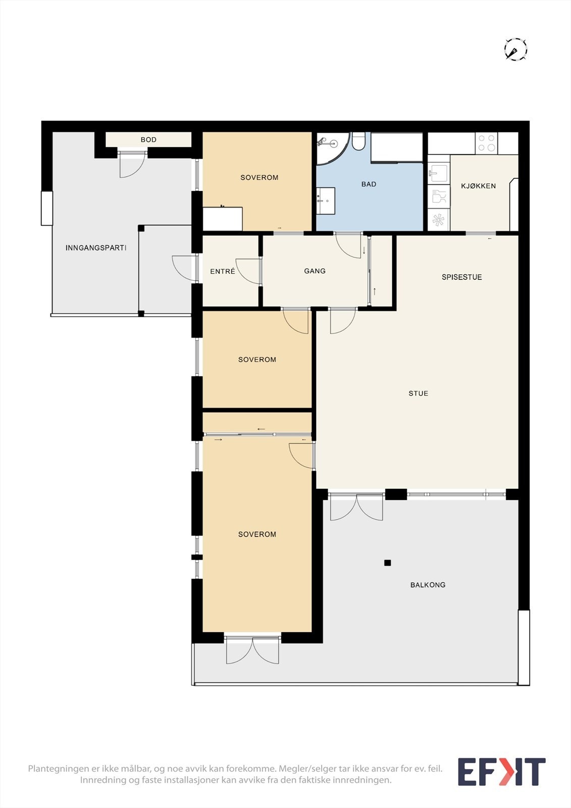 Plantegning | 1. etasje. Leiligheten har en familievennlig planløsning med tre soverom, romslig stue og en stor terrasse med svært gode solforhold. Galleribilde