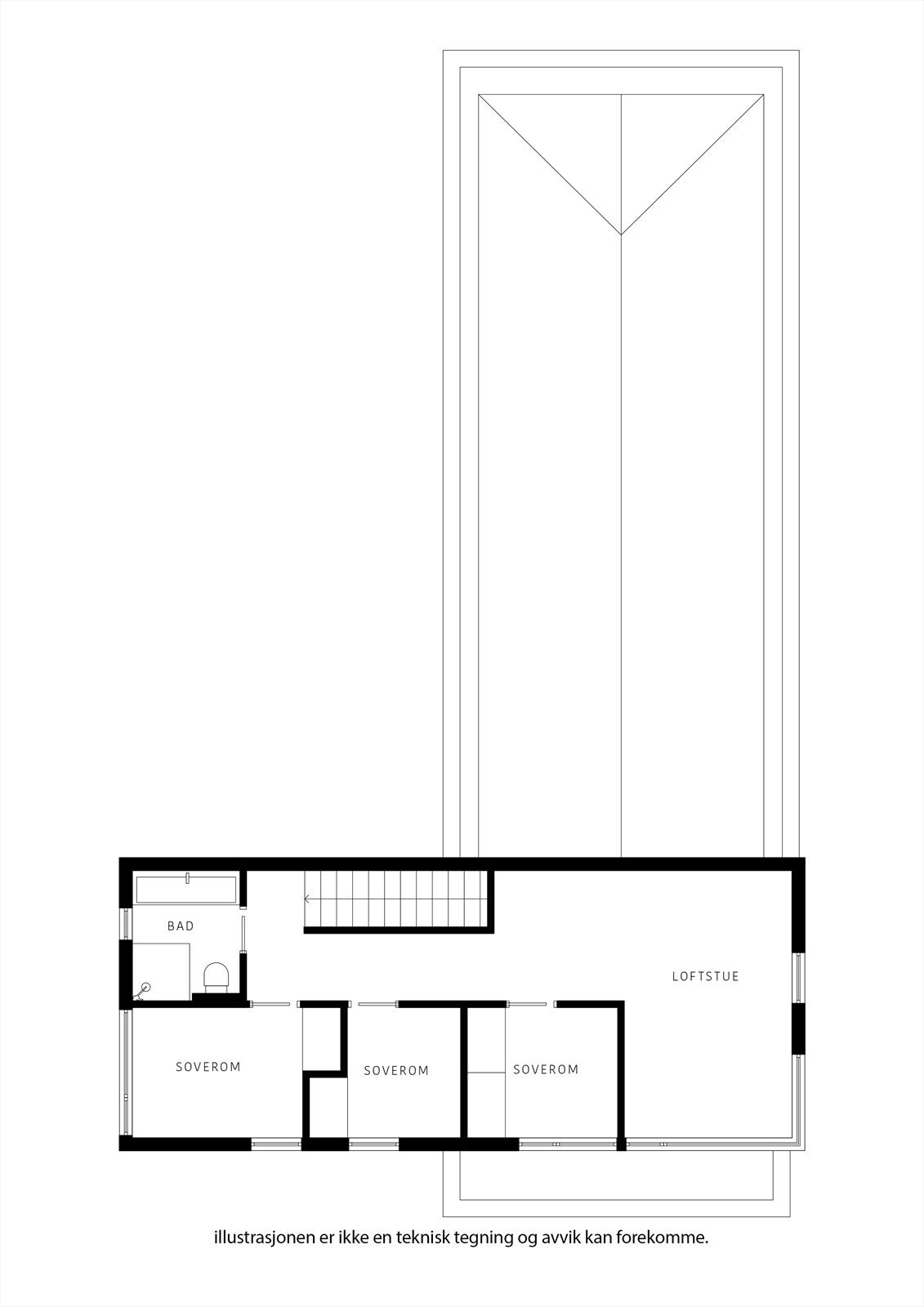 Etasjen oppe er genial for barn, ungdom eller gjester å trekke seg tilbake til. Her får du ekstra stue, bad og 3 soverom. Galleribilde