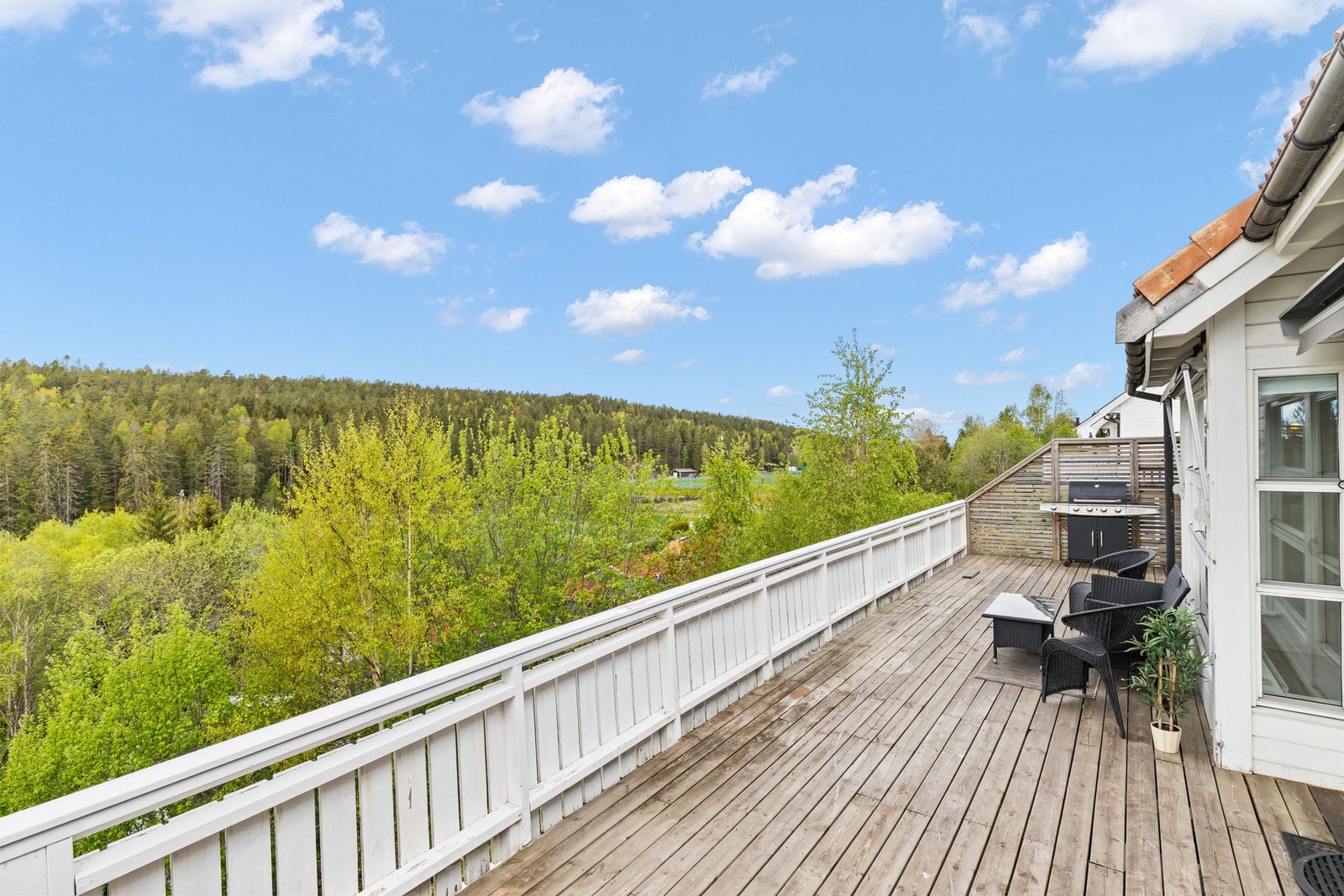 Vestvendt terrasse med utsyn mot skogen Galleribilde