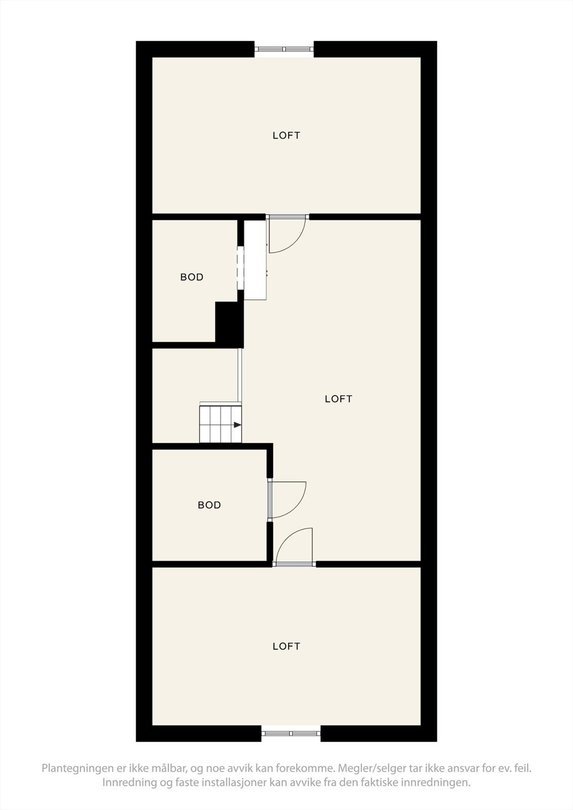 Plantegning 3. etasje (innredet som to soverom, loftstue, wc og bod, men godkjent som tilleggsdel. Selger har sendt inn søknad om godkjenning som hoveddel, se pkt. Ferdigattest/brukstillatelse i salgsoppgaven) Galleribilde