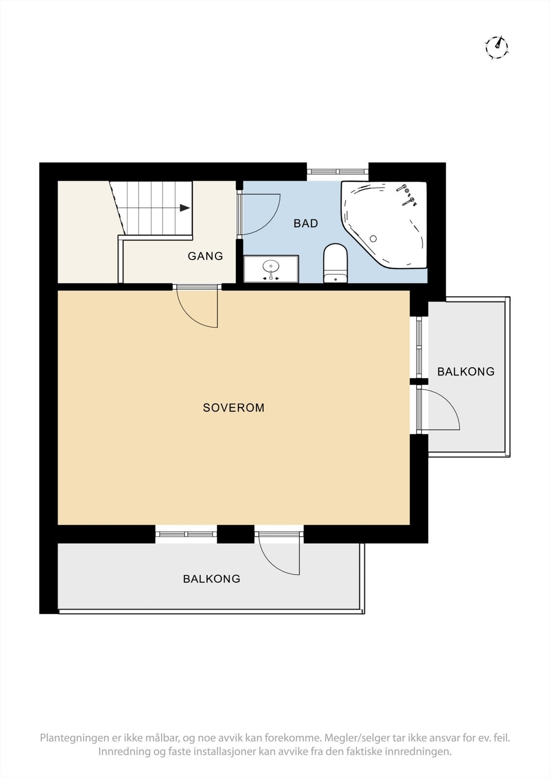 Loftsetasjen er en privat sone med et romslig soverom, eget bad og utgang til to balkonger. Galleribilde