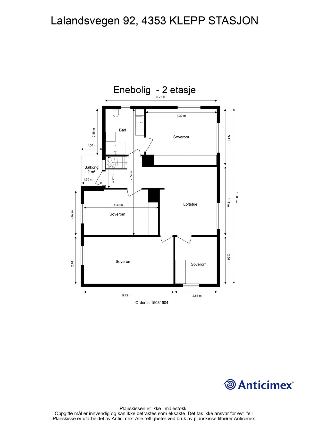 Plantegning 2. etg. - Kan avvike fra de faktiske forhold Galleribilde