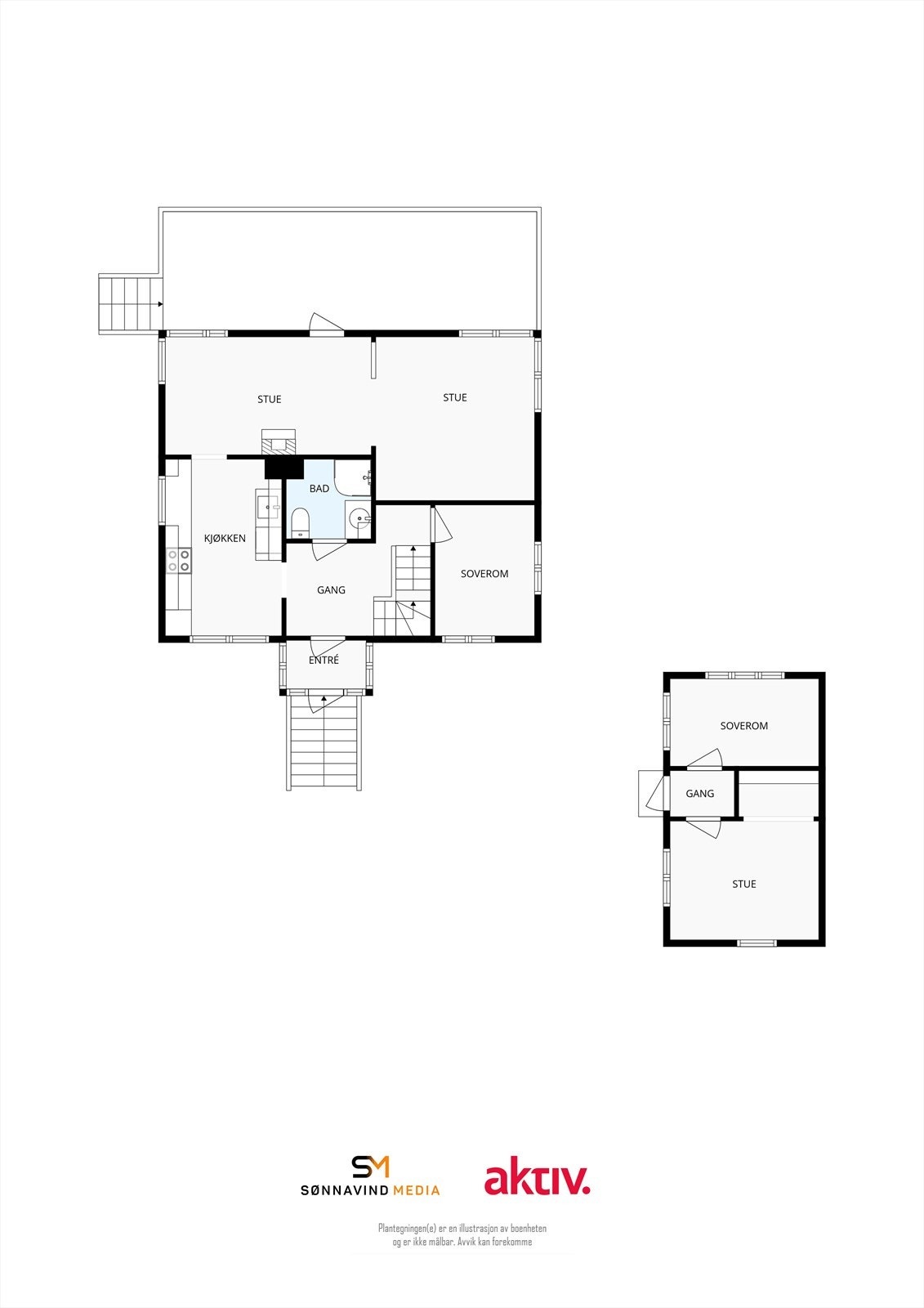 Plantegning 1. etasje enebolig og anneks Galleribilde
