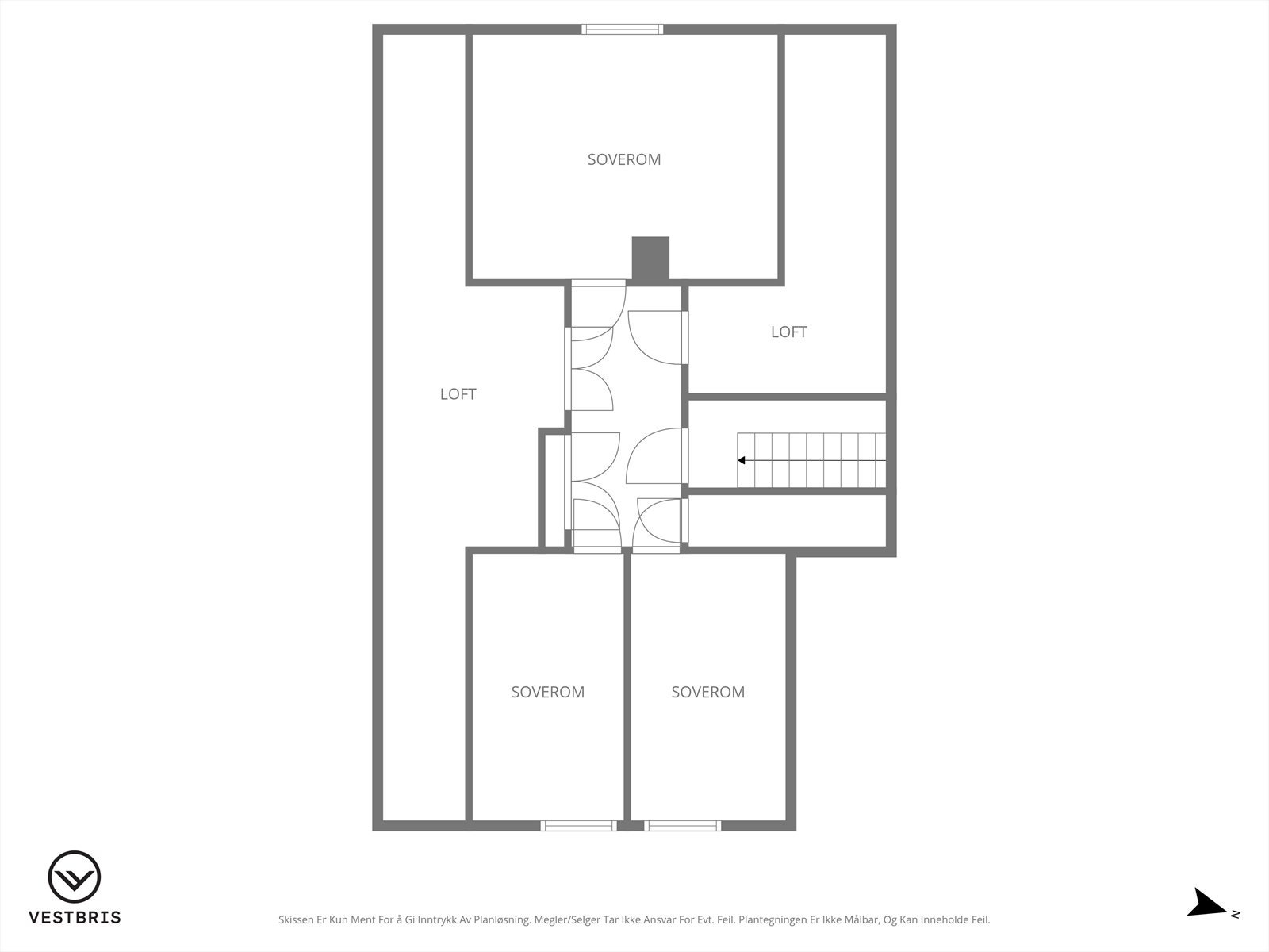 Plantegning for loftsetasjen. Loftet innredet og omgjort uten byggemelding til kommunen og uten at nødvendig godkjennelse er gitt. Galleribilde