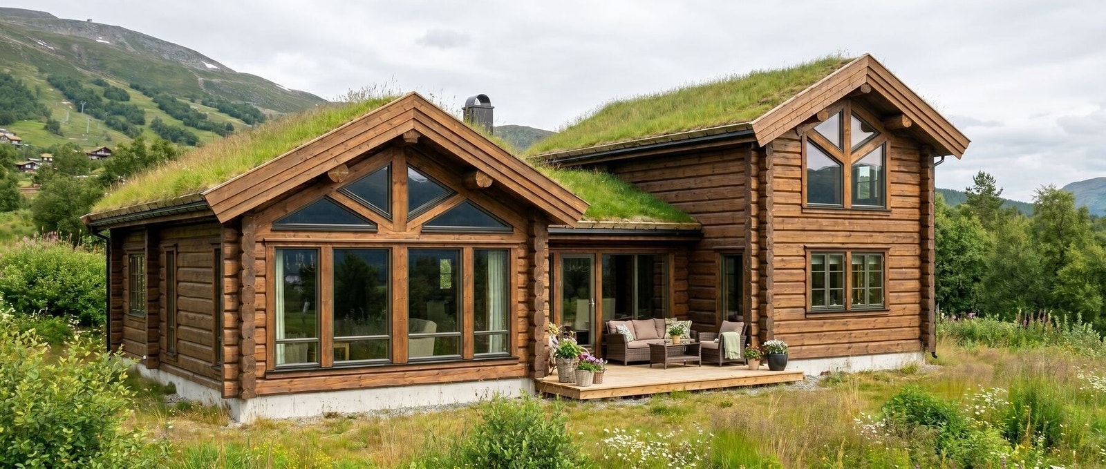 Andor, en eksklusiv laftet hytte i moderne design. Illustrasjon fra et annet miljø Galleribilde