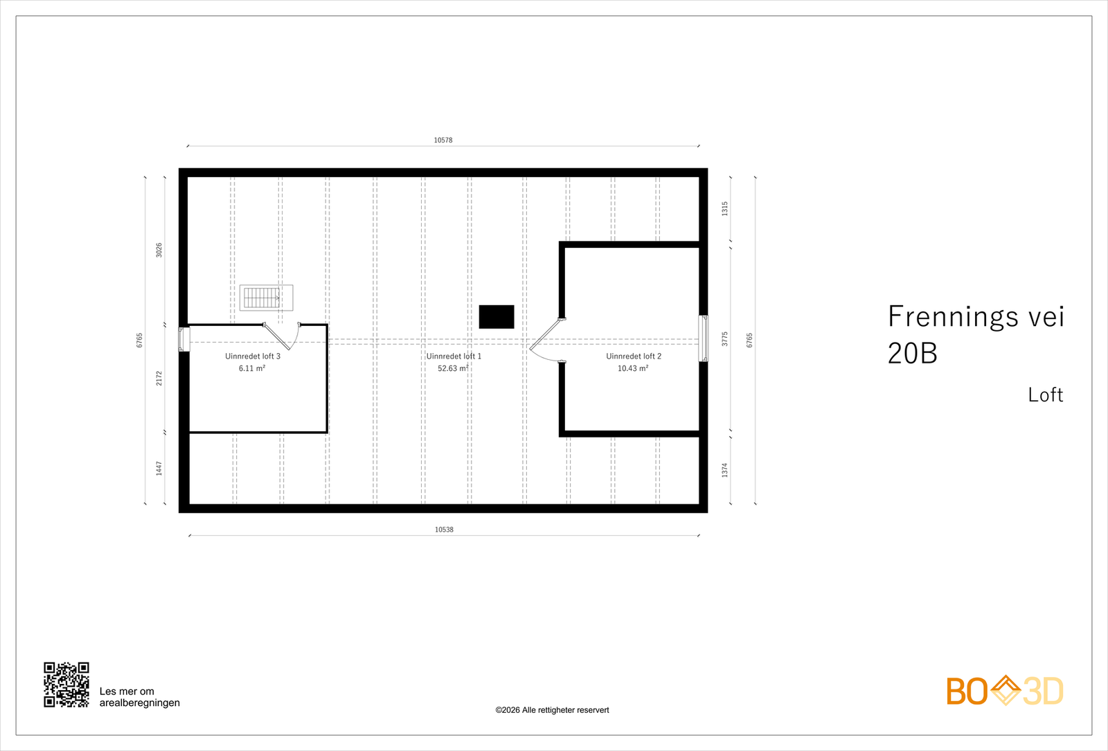 Dagens plantegning av uinnredet loft. Galleribilde