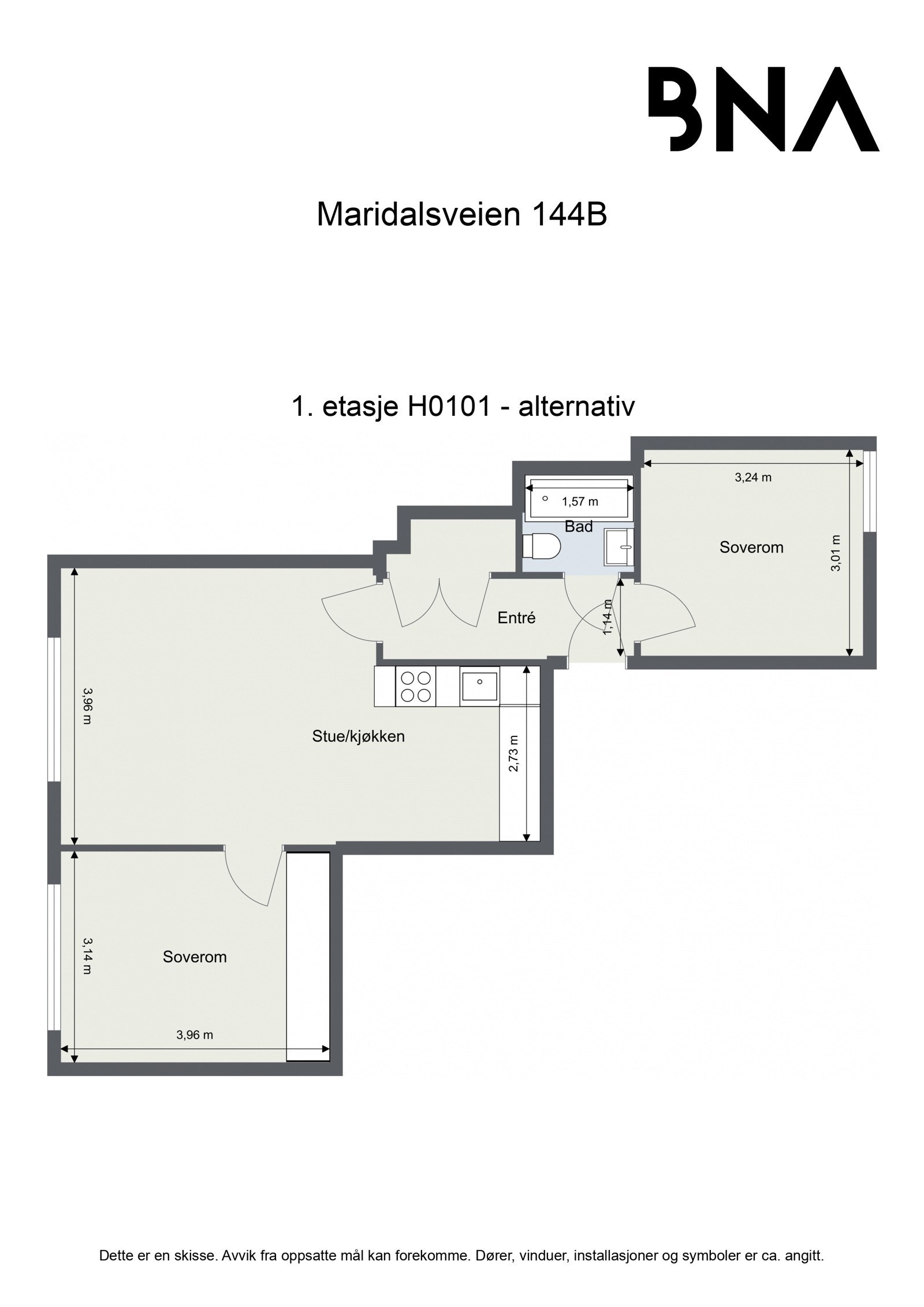 Alternativ plantegning. Det er ikke undersøkt gjennomførbarheten rundt de alternative planløsningene. Interessenter bør undersøke dette grundig med fagfolk, før man iverksetter tiltak Galleribilde