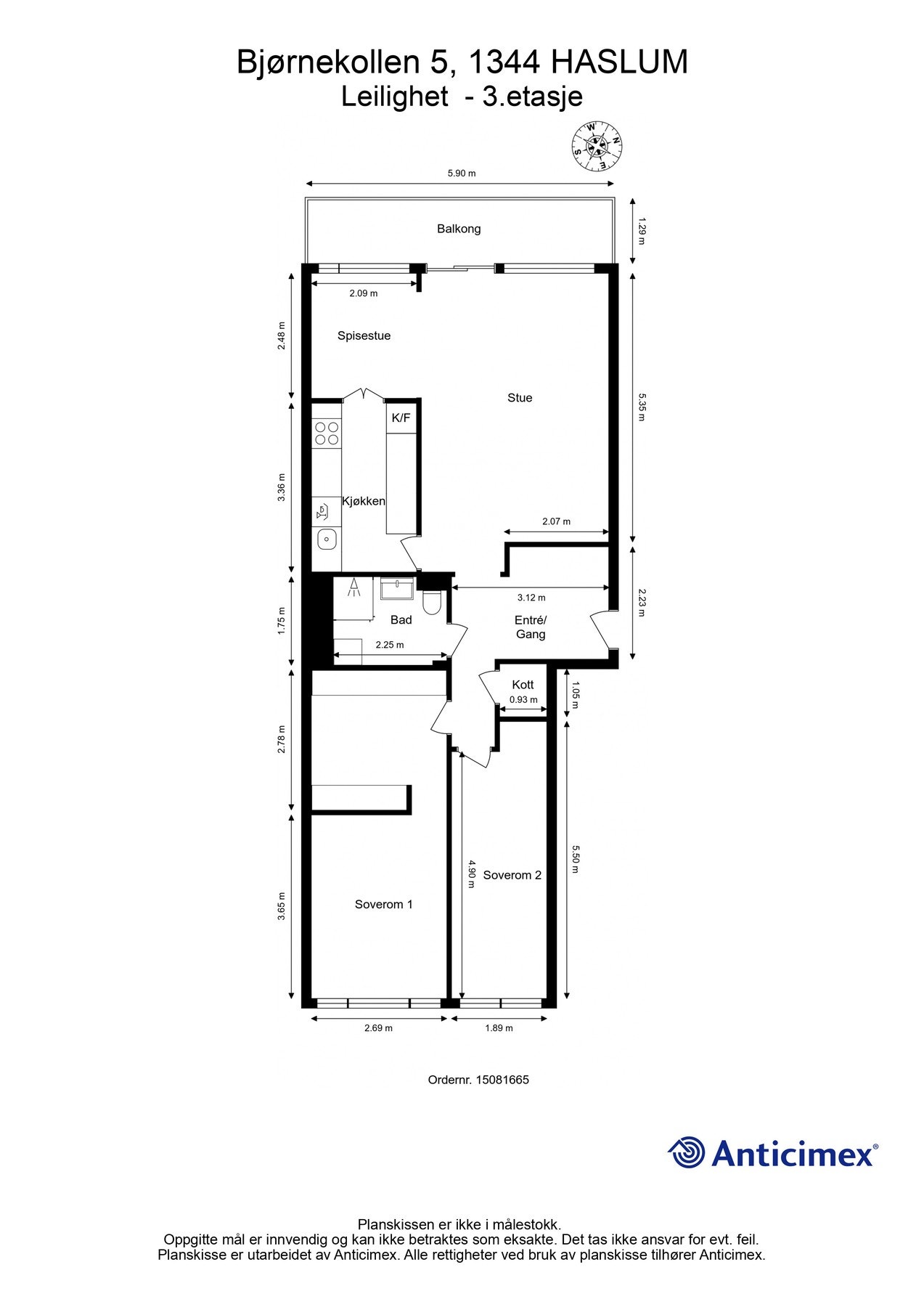 Smart planløsning og praktisk innebygde kott. I tillegg disponerer leiligheten en kjellerbod (ca. 6 kvm). Galleribilde