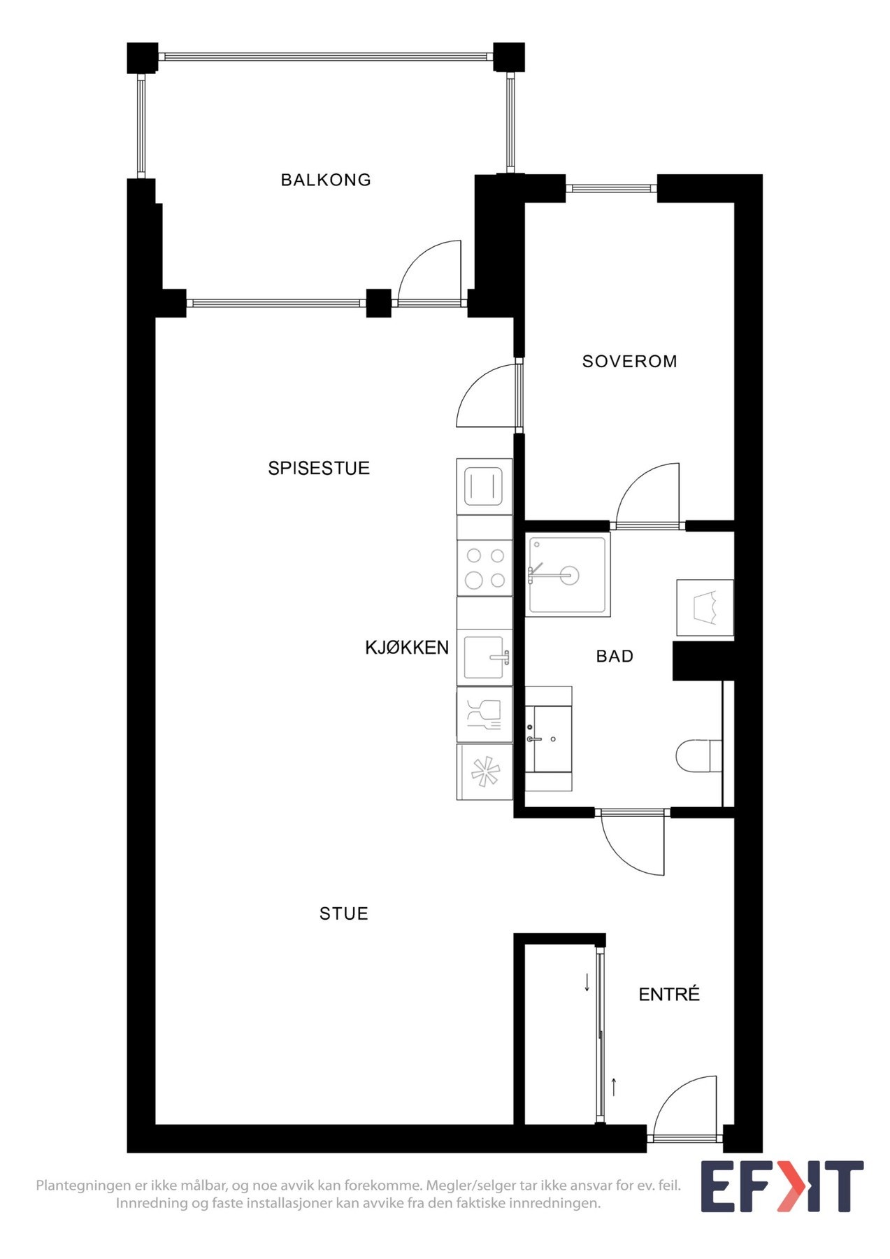 Plantegning som viser planløsningen over leiligheten. Galleribilde