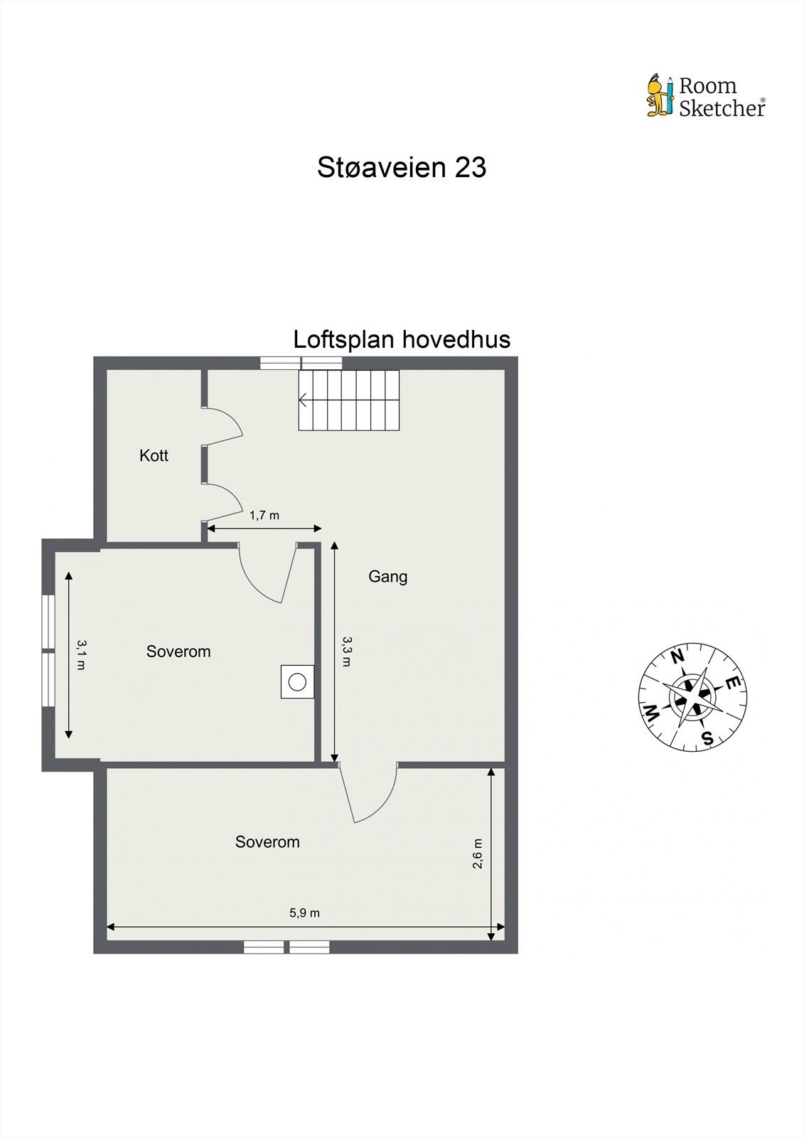 Loftsetasjen i hovedhuset inneholder en gang og to soverom. Galleribilde