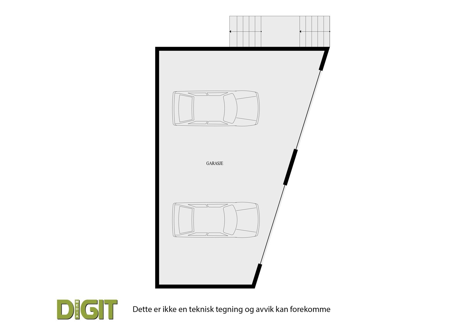 Garasjen er på hele 86 m² og har direkte adkomst fra underetasjen. Galleribilde