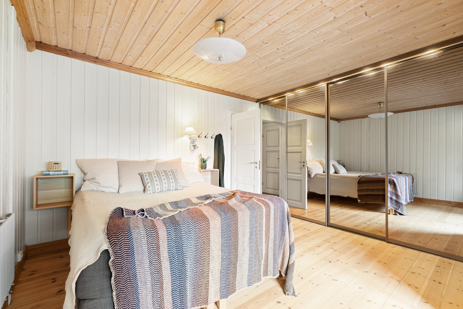 I tillegg har rommet skyvedørsgarderobe med speilfronter langs den ene veggen. Galleribilde